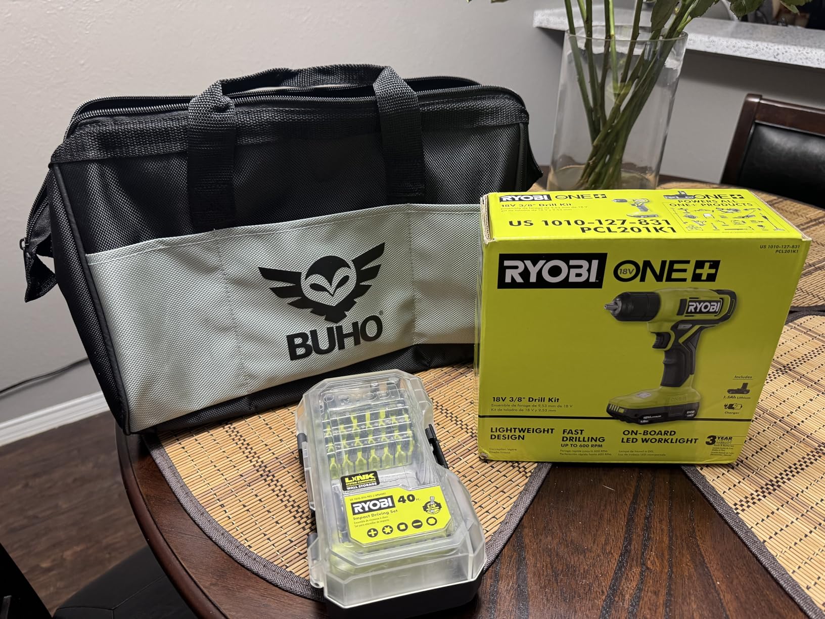 Cordless Drill Set Bundle with Ryobi 18V ONE+ Drill Driver, 3/8 Inch Chuck, 40 Piece Drill Bit Set, 1.5 Ah 18-Volt Lithium-ion Battery, 18-Volt Charger and Buho 16 Inch Tool Bag(PDD209KAR2038BUHO01) customer photo 1
