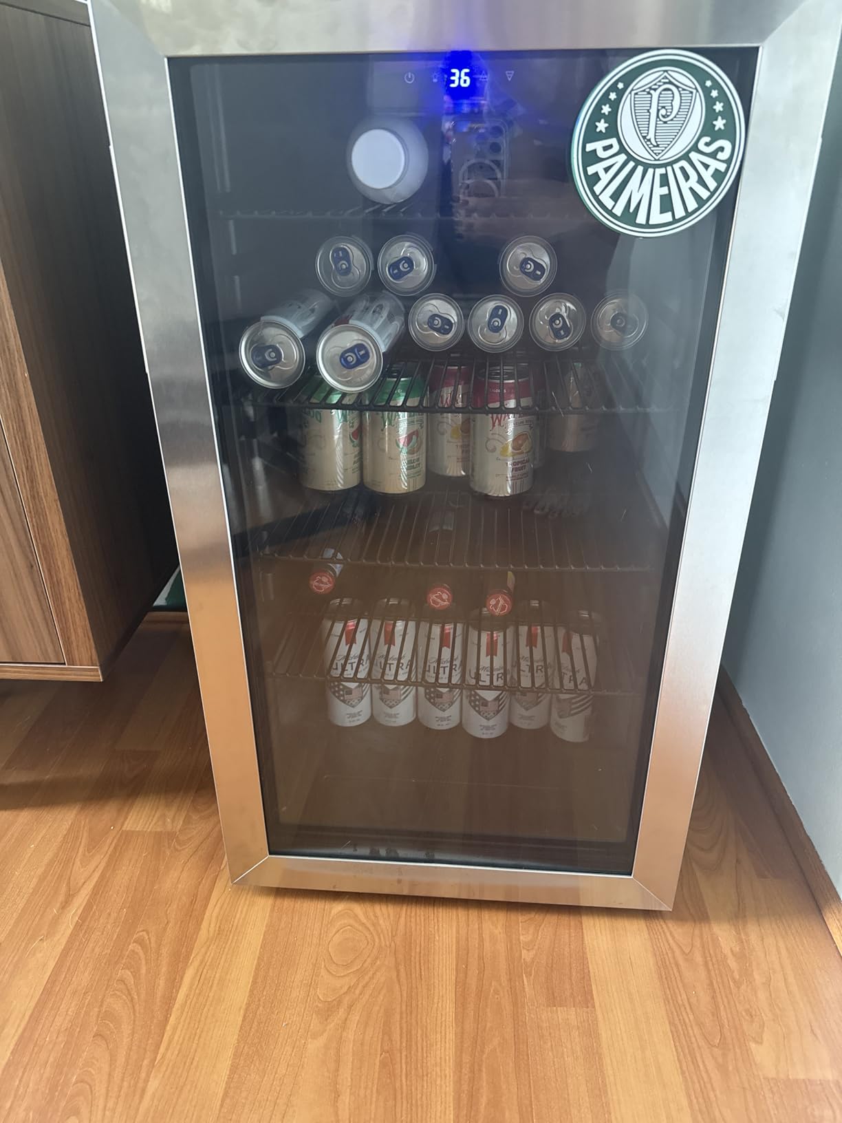 Icyglee Beverage Refrigerator Cooler, 126 Can Mini Fridge with Glass Door for Wine, Soda Beer, Beverage Cooler for Home, Bar, Office with Adjustable Removable Shelves, Black customer photo 1
