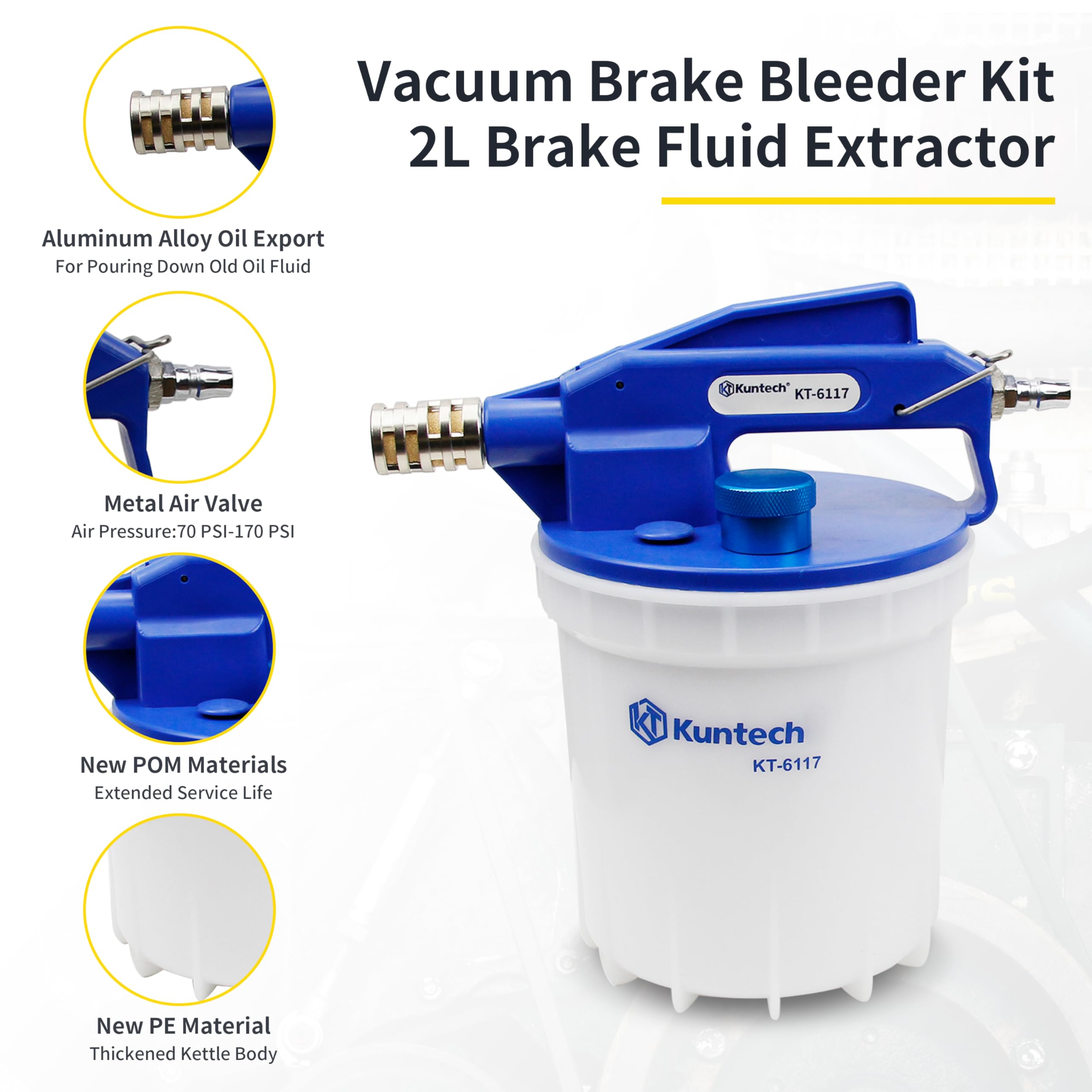 Kuntech Vacuum Brake Bleeder Kit with 2L Brake Fluid Extractor and 1L Refilling Bottle, One Person Pneumatic Vacuum Bleeder Tools, Air Pressure Brake Bleeder Tools for Auto Car Truck customer photo 2
