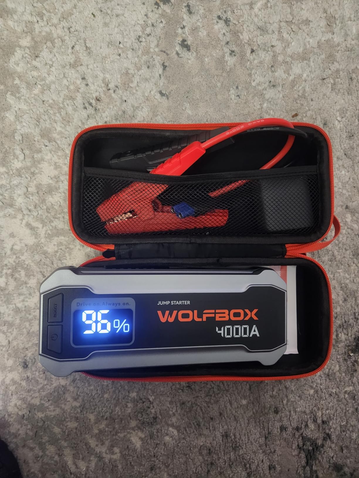 WOLFBOX 4000A Jump Starter,12V Car Battery Jumper Starter Portable with 65W Quick Charger,LED Display,88.8Wh Booster Jump Box Pack (10L Gas 10L Diesel Engine) with LED Light,Jumper Cables customer photo 1