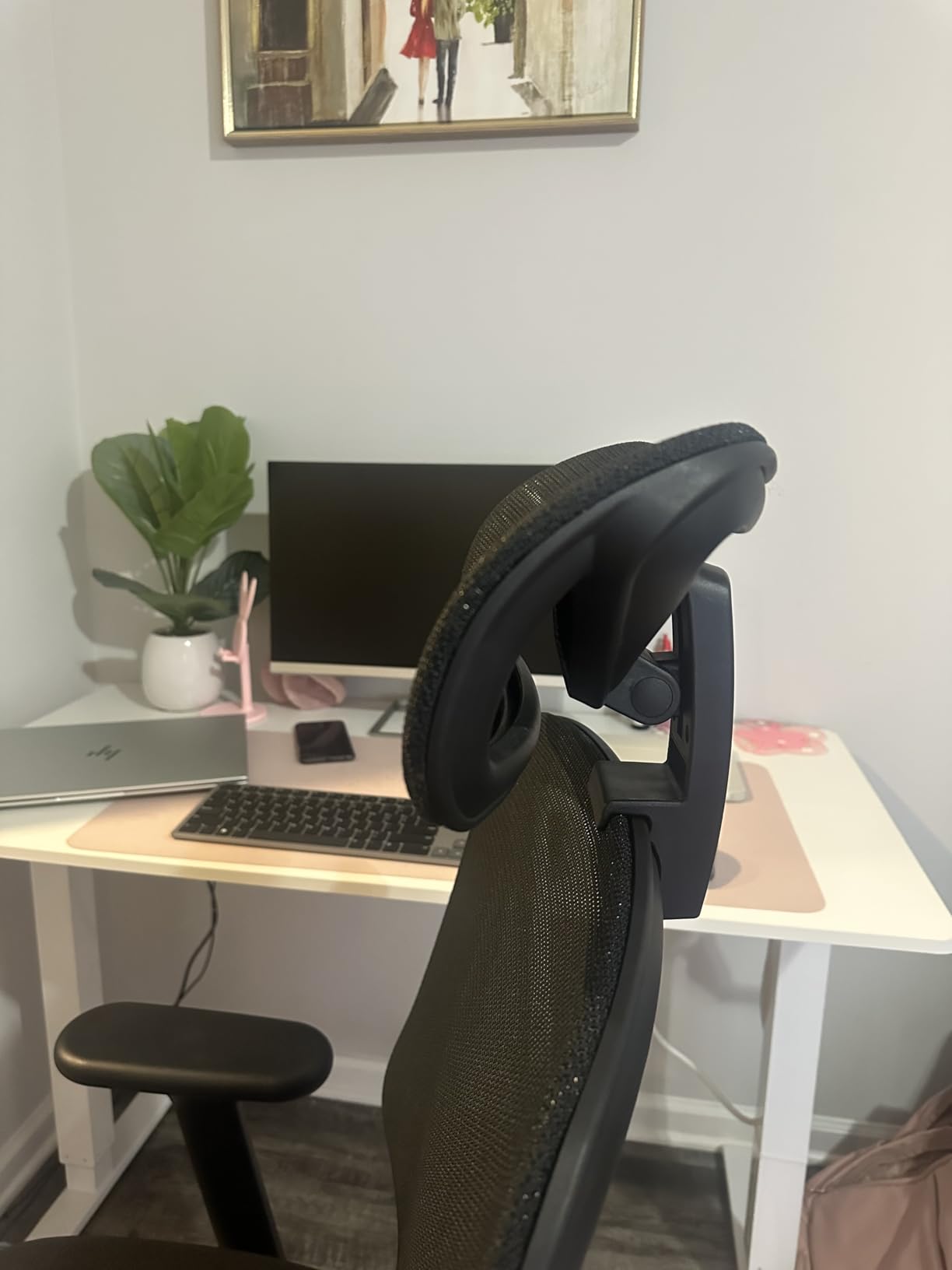 HOLLUDLE Ergonomic Mesh Office Chair - 3D Adjustable Lumbar Support & 3D Armrests, V-Shaped Back, Adjustable Desk Chair for Office & Home, White customer photo 1