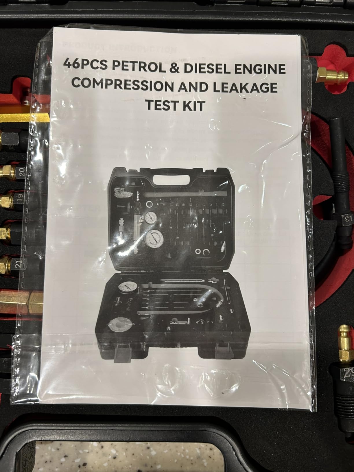 46PCS Compression and Leakage Test Kit Petrol & Diesel Compression Tester Kit Automotive Cylinder Leak Down Tester with Dual Gauge Engine Compression Tester Kit for HDI, TDCi, Pumpe Duse Engine customer photo 1