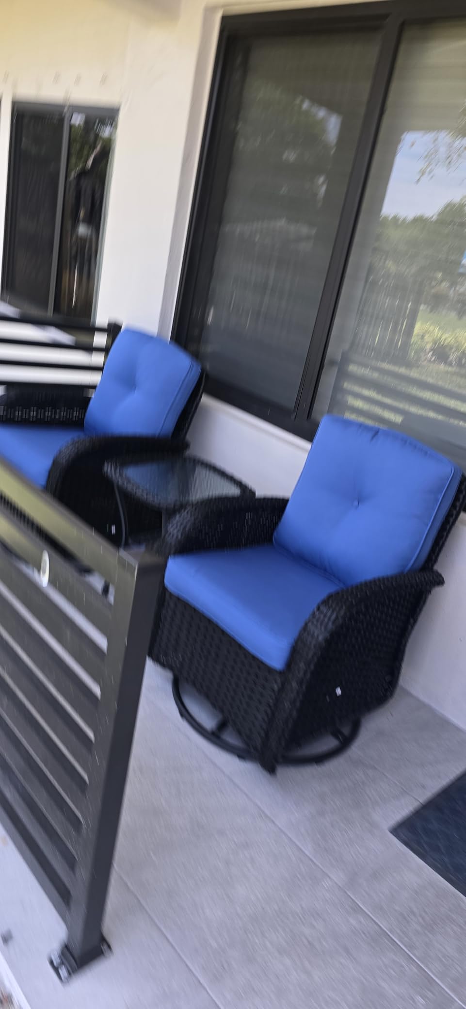 Aoxun 3 Pieces Patio Furniture Set, Patio Swivel Rocker Chairs Set of 2, Wicker Outdoor Bistro Set with Rocking Chair, Thickened Cushions and Table for Porch (Blue) customer photo 1