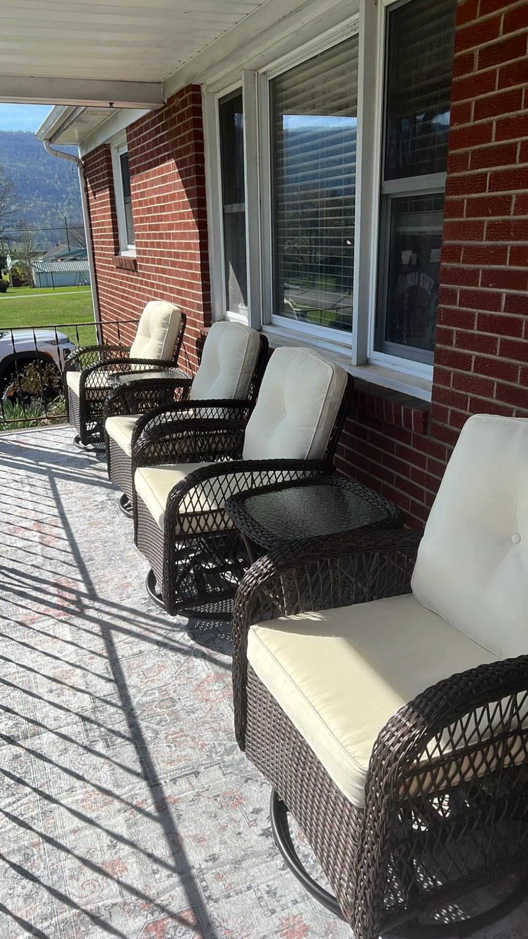 Aoxun 3 Pieces Patio Furniture Set, Patio Swivel Rocker Chairs Set of 2, Wicker Outdoor Bistro Set with Rocking Chair, Thickened Cushions and Table for Porch (Blue) customer photo 2