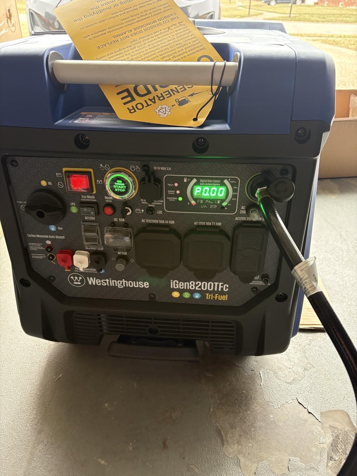 Westinghouse 8200 Peak Watt Tri-Fuel Portable Inverter Generator, Remote Electric Start, Transfer Switch Ready, Gas, Propane, Natural Gas, Low THD, Safe for Electronics, Parallel Capable, CO Sensor customer photo 2