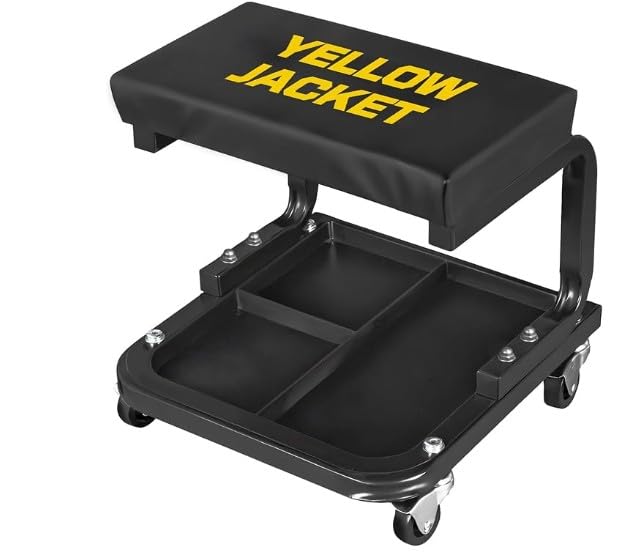 YELLOW JACKET Mechanic Rolling Stool 250 Lbs Capacity, Garage Stool on Wheels with Tool Tray Storage customer photo 1