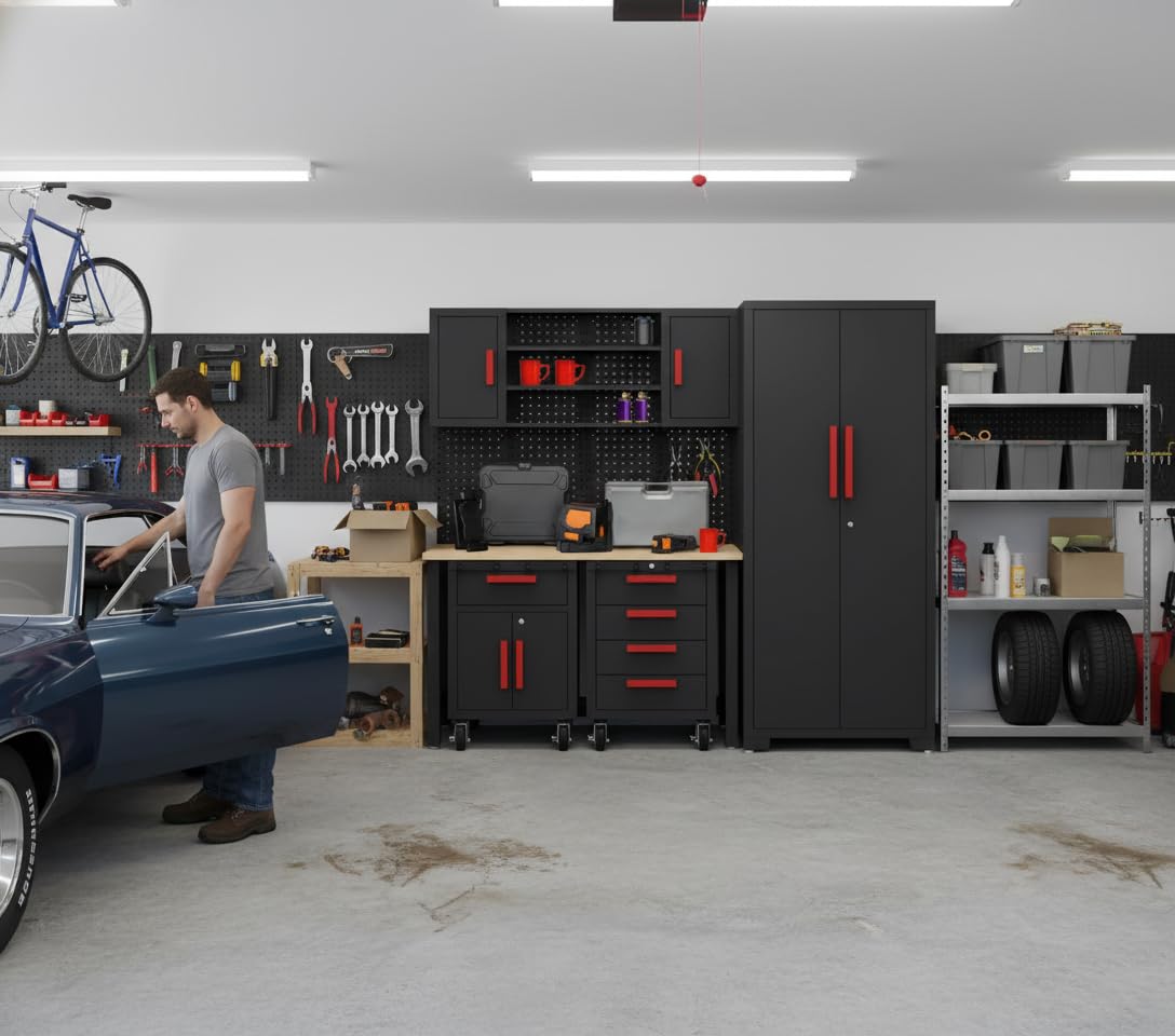 6Piece Garage Storage Cabinet System, Garage Cabinets and Storage System Workshop Set with Steel Cabinet, Cabinet Drawers, Workbench, Pegboard for Tool Organization customer photo 2