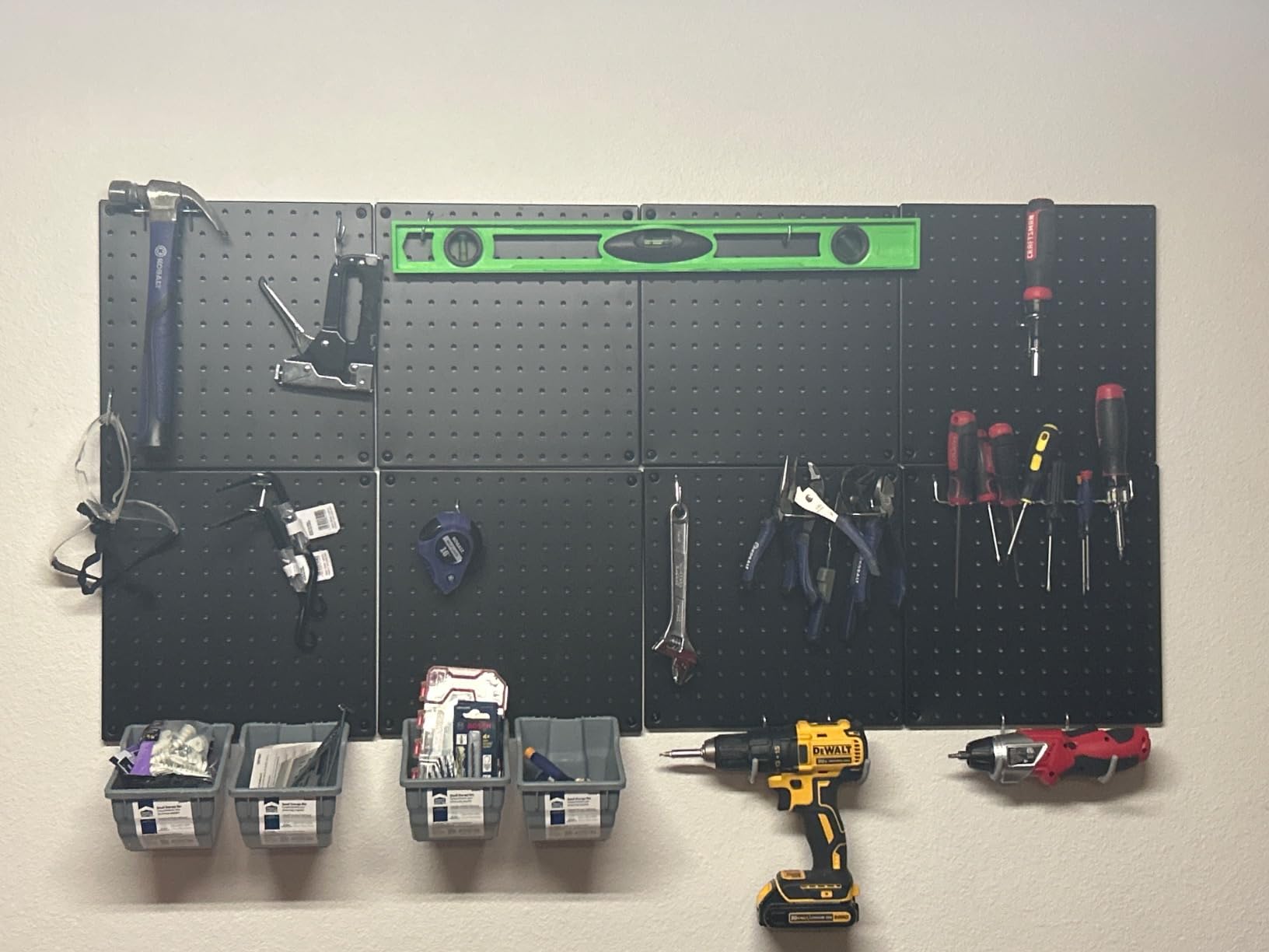 Peg Board, 68PCS Heavy Duty Metal Pegboard with Hooks, 4 Pack Black Peg Board Panels, 50lbs Load Capacity Each, Pegboard Wall Organizer for Garage, Workshop, Craft Rooms Total 24
