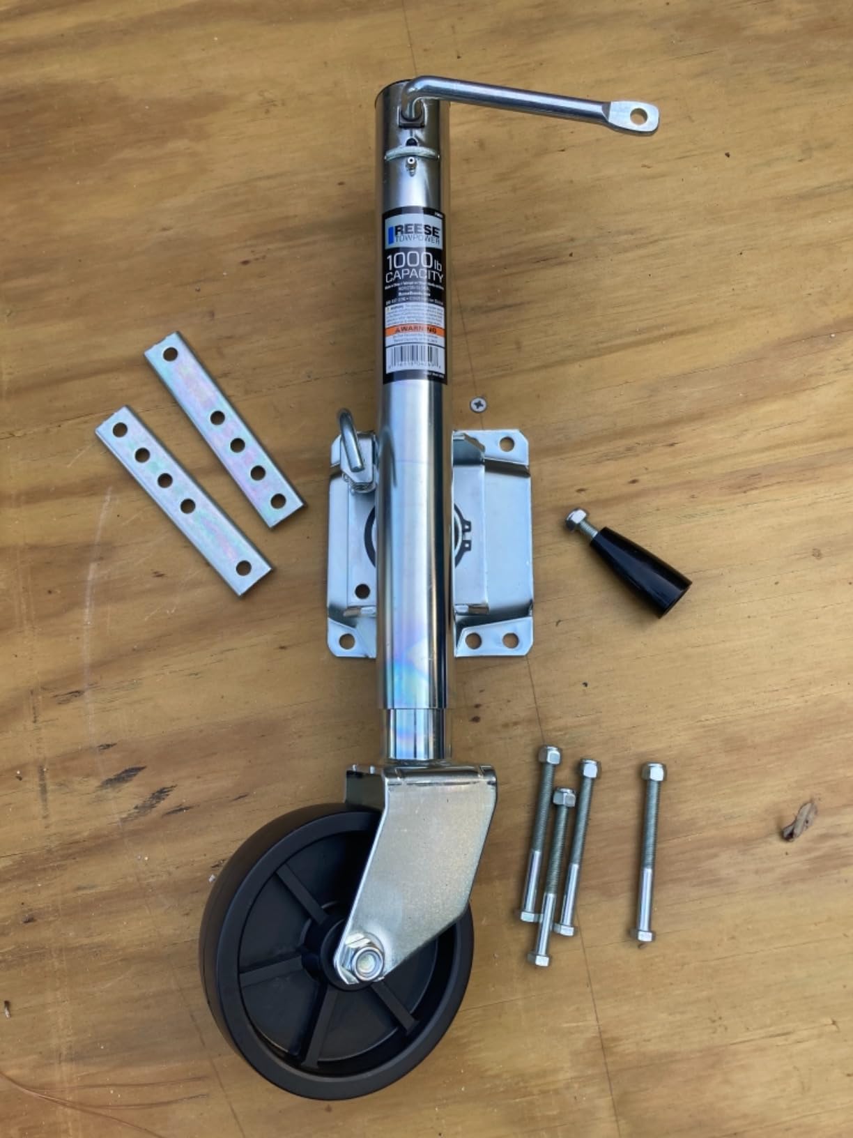 Reese Towpower 74410 Round Trailer Jack, Side Mount, 1,000 lbs. Lift Capacity, Sidewind, Bolt-On, 10 Inch Travel, 6-Inch Wheel customer photo 2