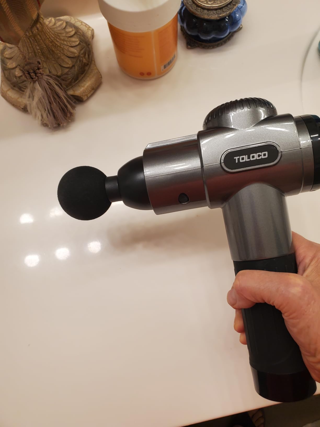 TOLOCO Massage Gun, Deep Tissue Back Massage for Athletes for Pain Relief, Percussion Massager with 10 Massages Heads & Silent Brushless Motor, Fathers Day Dad Gifts, Black customer photo 2