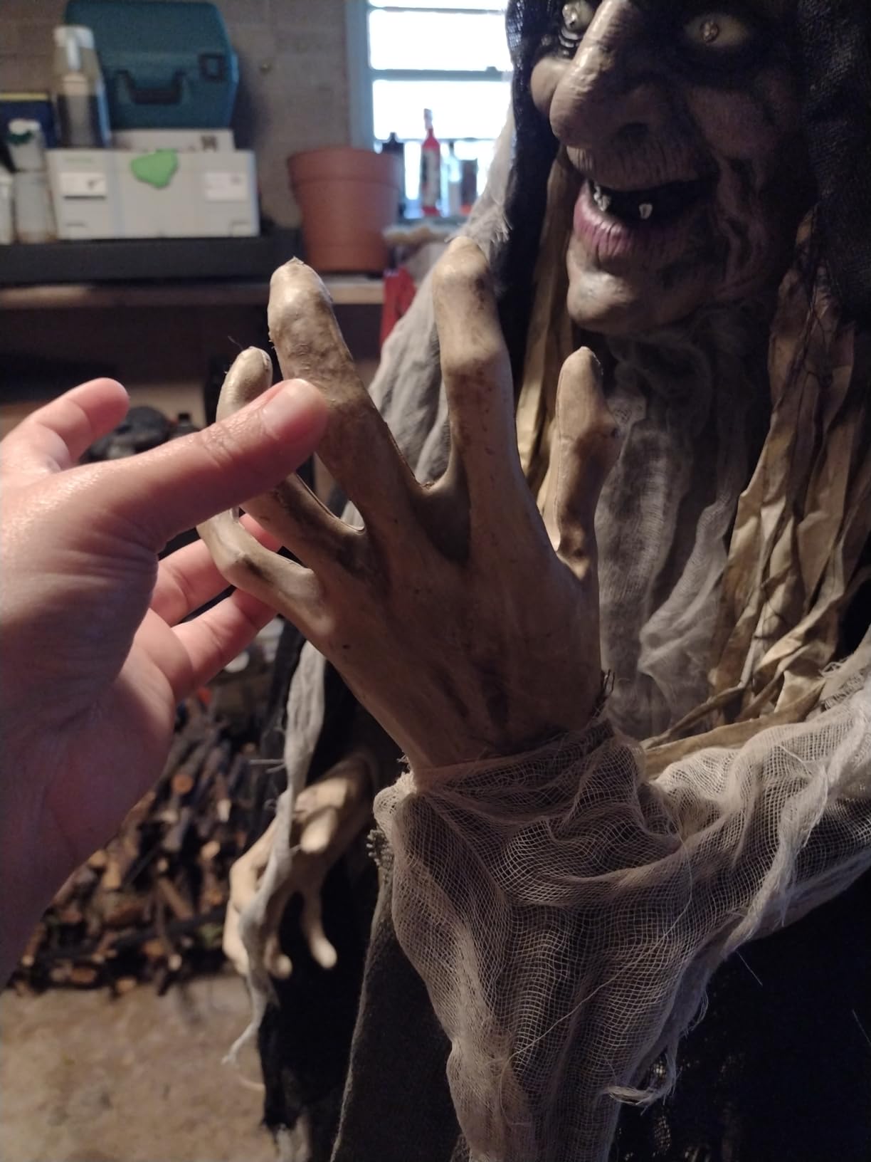 Haunted Hill Farm Life-Size Scary Poseable Talking Witch, Halloween Animatronic with Touch Activated Lights and Sound customer photo 1