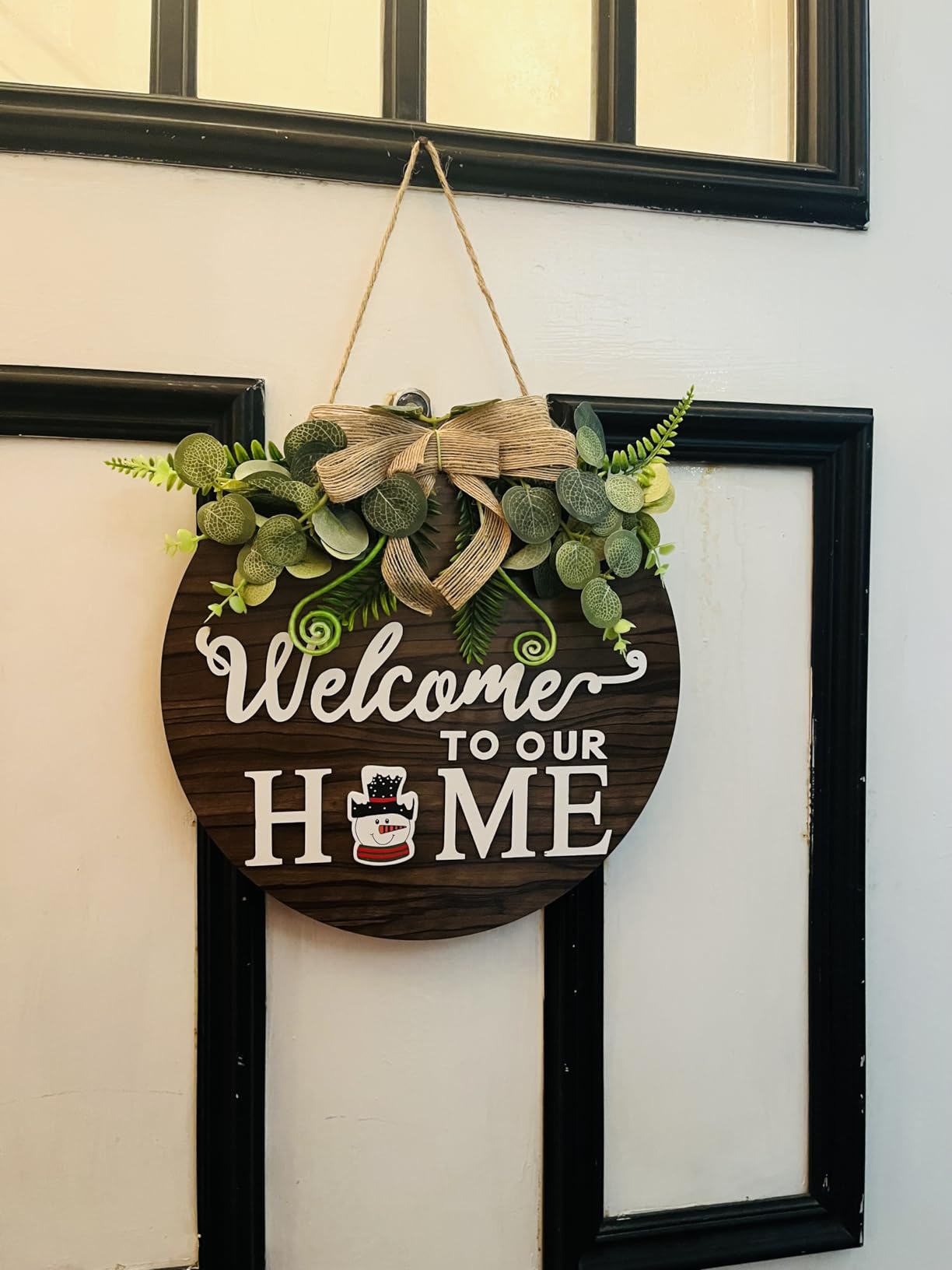 Interchangeable Seasonal Welcome Sign Front Door Decoration, Rustic Round Wood Wreaths Wall Hanging Outdoor, Farmhouse, Porch, for Spring Summer Fall All Seasons Holiday Halloween Christmas customer photo 2