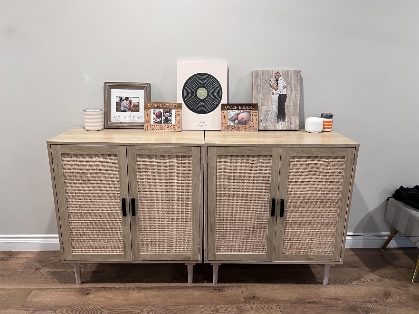 Finnhomy Sideboard Buffet Cabinet, Kitchen Storage Sideboard with Rattan Decorated Doors, Liquor Coffee Buffet, Dining Room, Hallway, Console Table, Accent Cabinet, 31.5X 15.8X 34.6 Inches, Natural customer photo 2