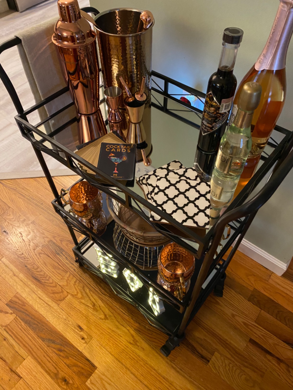 Kate and Laurel Ketia Glam Metal Bar Cart; 23 x 13 x 34; Gold; Glamorous Three Tier Gold Bar Cart for Display and Storage customer photo 2