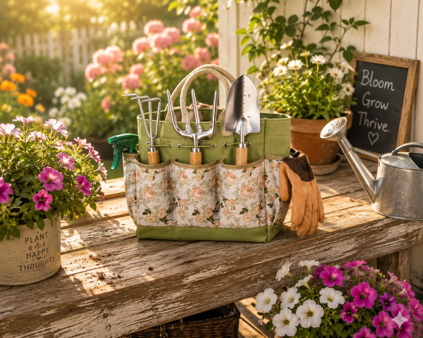 Grenebo Gardening Tools 9-Piece Heavy Duty Garden Hand Tools with Fashion and Durable Garden Tools Organizer Handbag, Rust-Proof Garden Tool Set, Ideal Gardening Gifts for Women customer photo 1