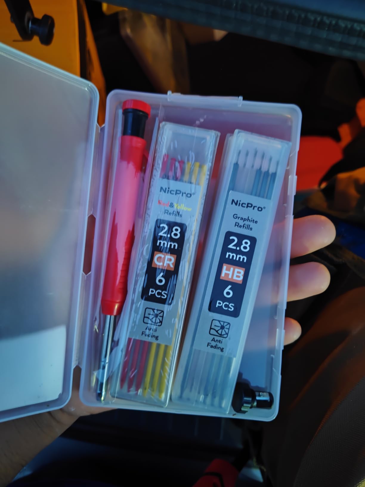 Nicpro Carpenter Pencil with Sharpener, Mechanical Pencils Set with 26 Refills, Deep Hole Marker for Construction, Heavy Duty Woodworking Tools for Architect (Black, Red) - With Case customer photo 2