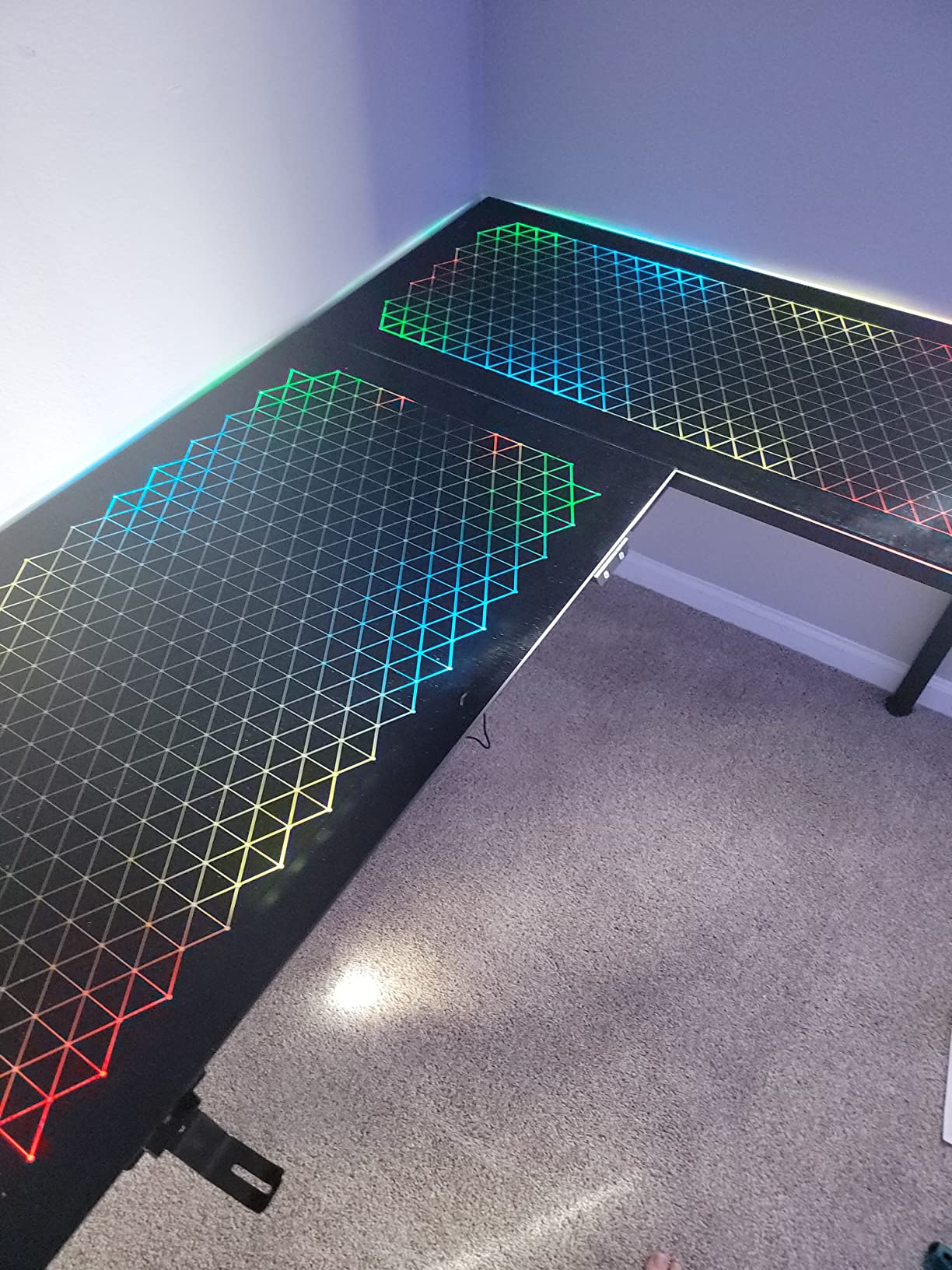 EUREKA ERGONOMIC RGB LED Lights 60 Inch L Shaped Reversible Black Glass Gaming Desk GTG L60 customer photo 2