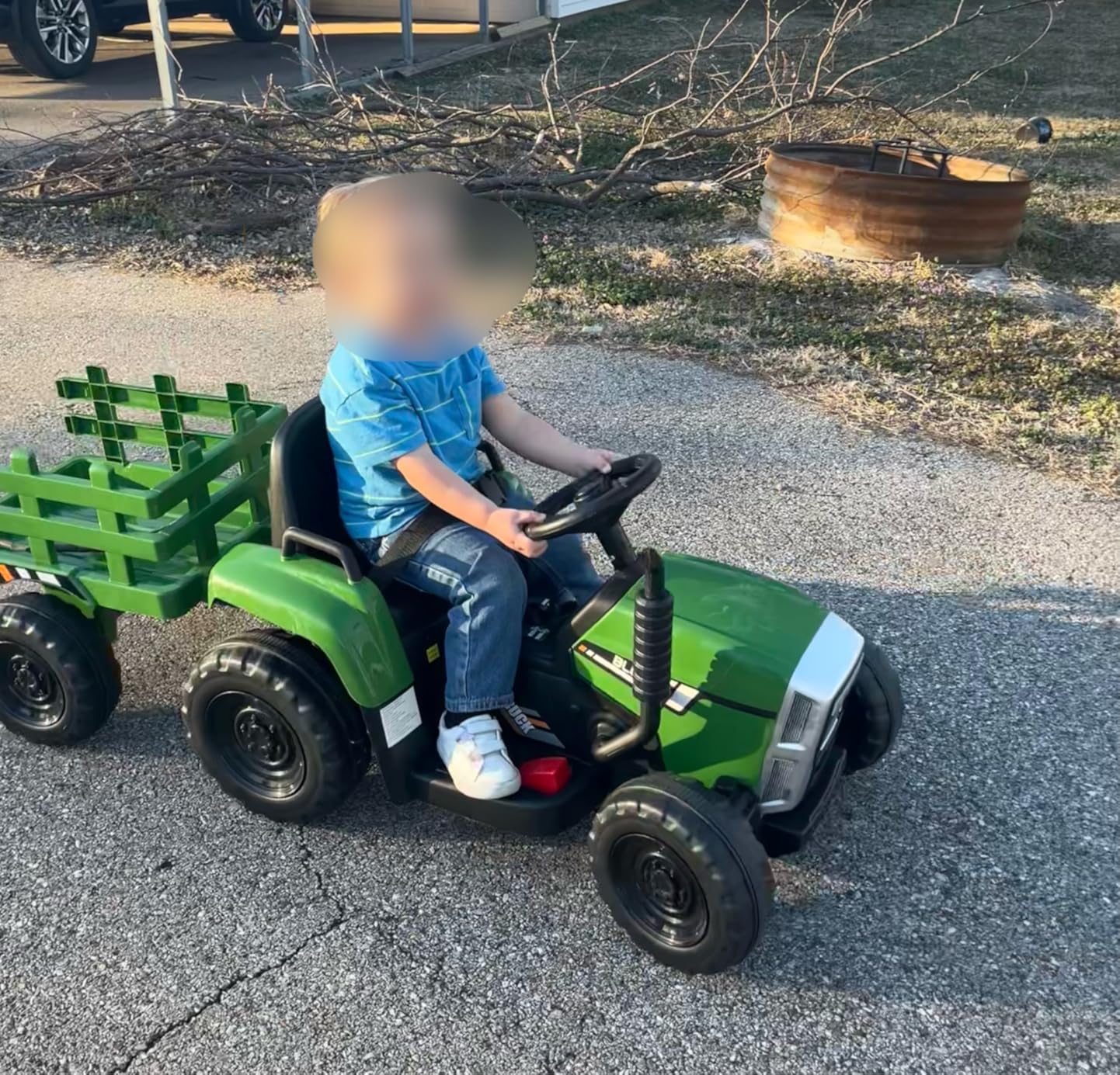 Costzon Ride on Tractor with Detachable Trailer, Kids' Electric Vehicles w/3-Gear-Shift Ground Loader, Wireless Design & USB, 7 LED Headlights, Remote Control Tractor Toy for Kids 3+ (12V, Dark Green) customer photo 2