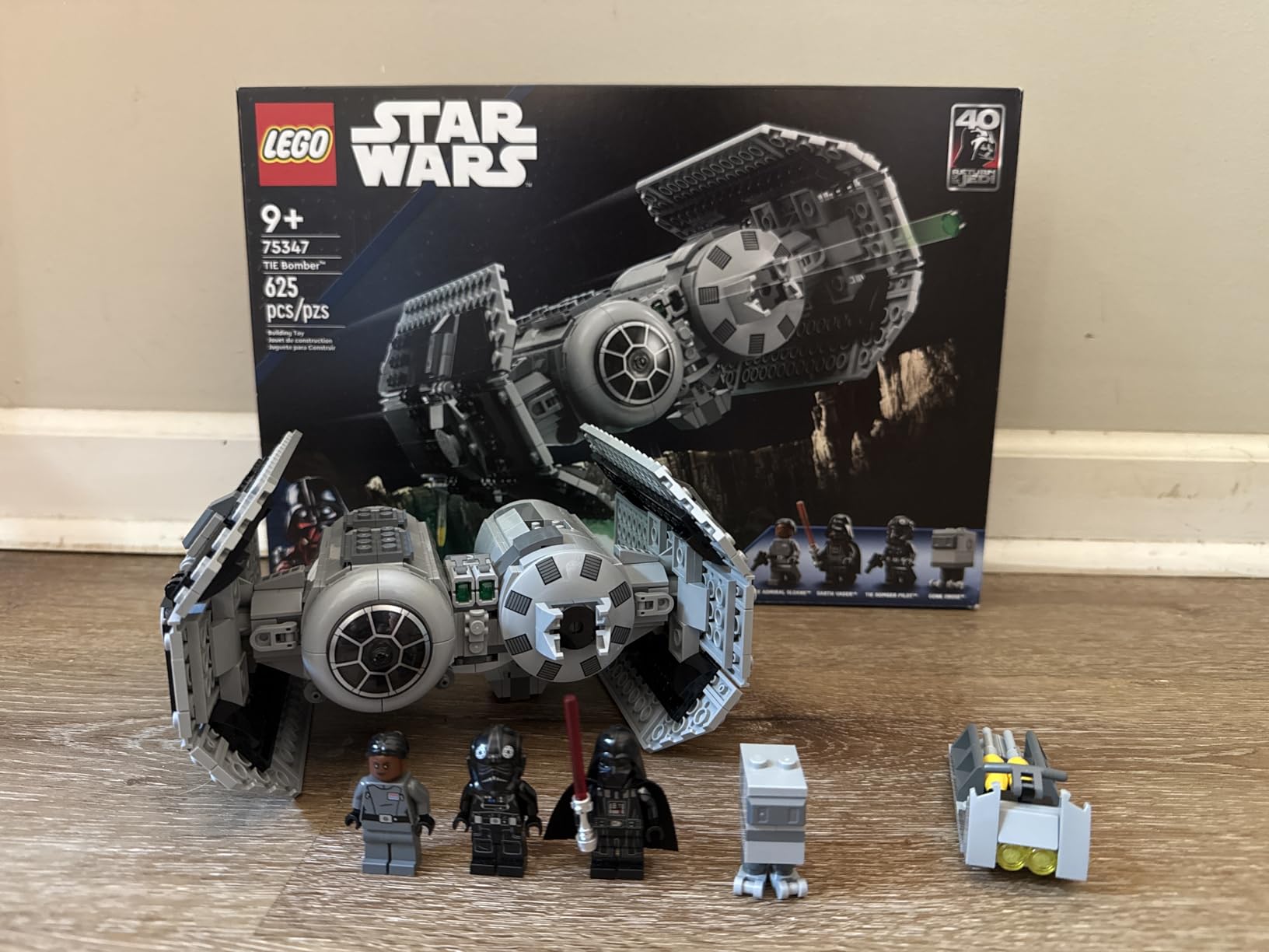 LEGO Star Wars TIE Bomber Model Building Kit, Star Wars Toy Starfighter with Gonk Droid Figure, Darth Vader Minifigure and Lightsaber, Collectible Star Wars Gift for 9 Year Olds, 75347 customer photo 1