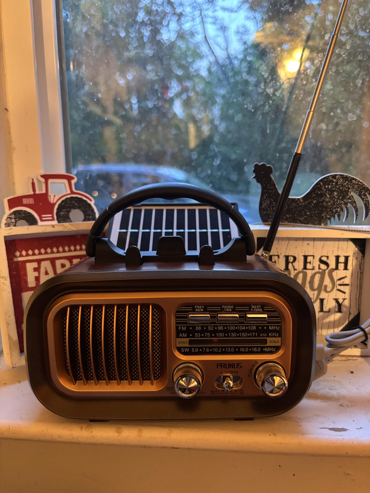 PRUNUS J-150 Portable Radio AM FM SW Bluetooth Speaker, Retro Radios Vintage Transistor with Best Sound, Solar/D Battery Operated/USB Charging, TWS, Support TF Card/USB Playing customer photo 1