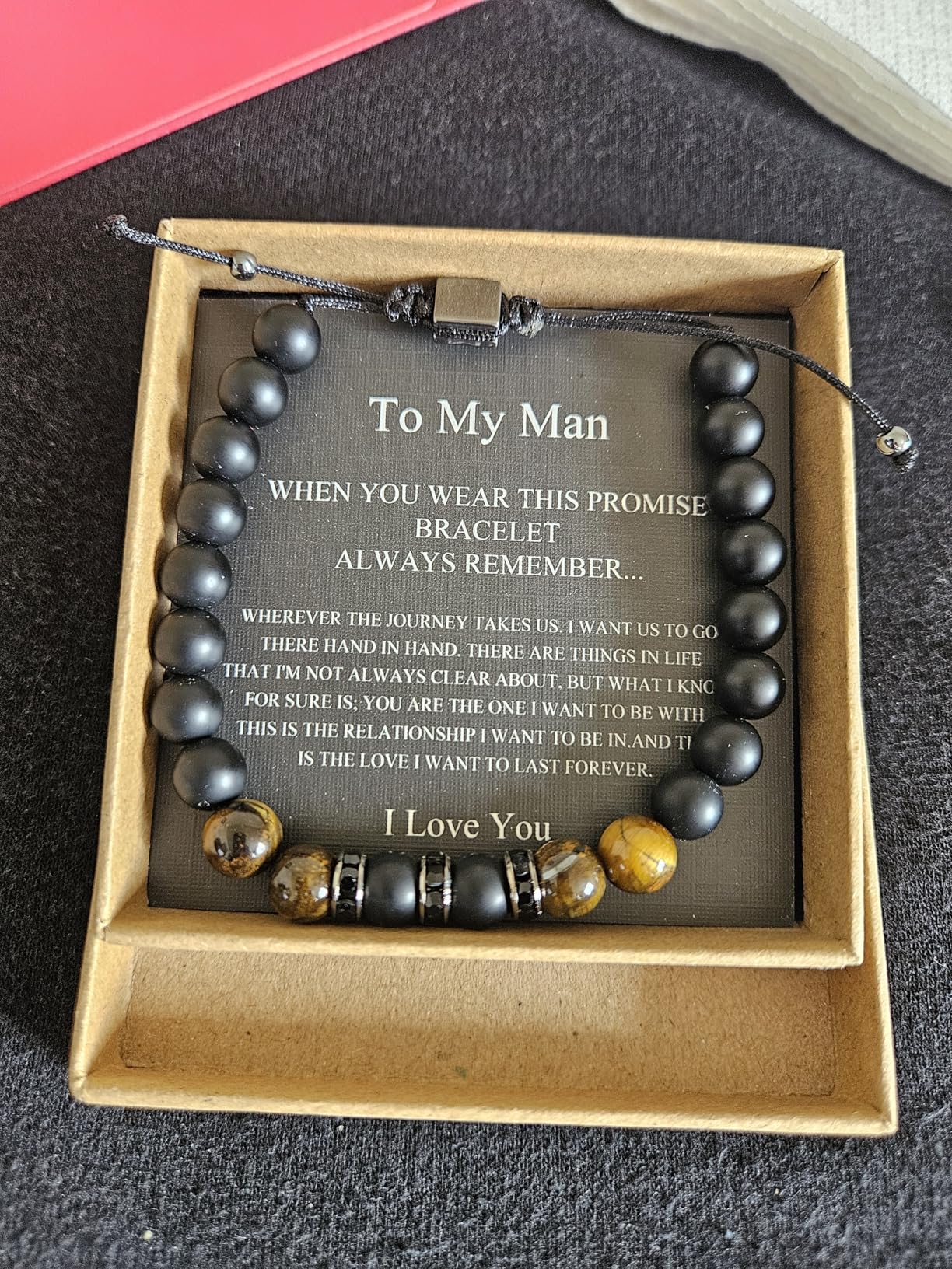 JoycuFF Gifts for Men Natural Tiger Eye Black Matte Agate Bracelets, Fathers Day Anniversary Christmas Birthday Gifts for Him Boyfriend Husband Brother from Girlfriend Wife, To My Man Bead Bracelets customer photo 2