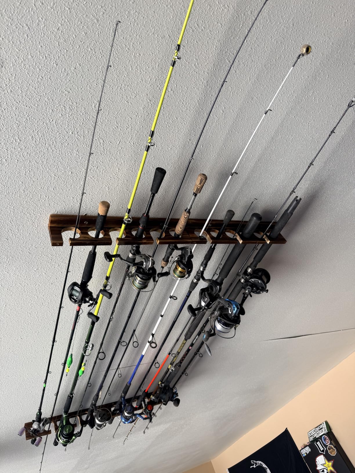 Ghosthorn Holds Up to 12 Rods Fishing Pole Rod Racks Wall or Ceiling Mounted Fishing Pole Rod Holders for Garage Storage Organizer Fishing Gear Equipment for Men Women customer photo 1