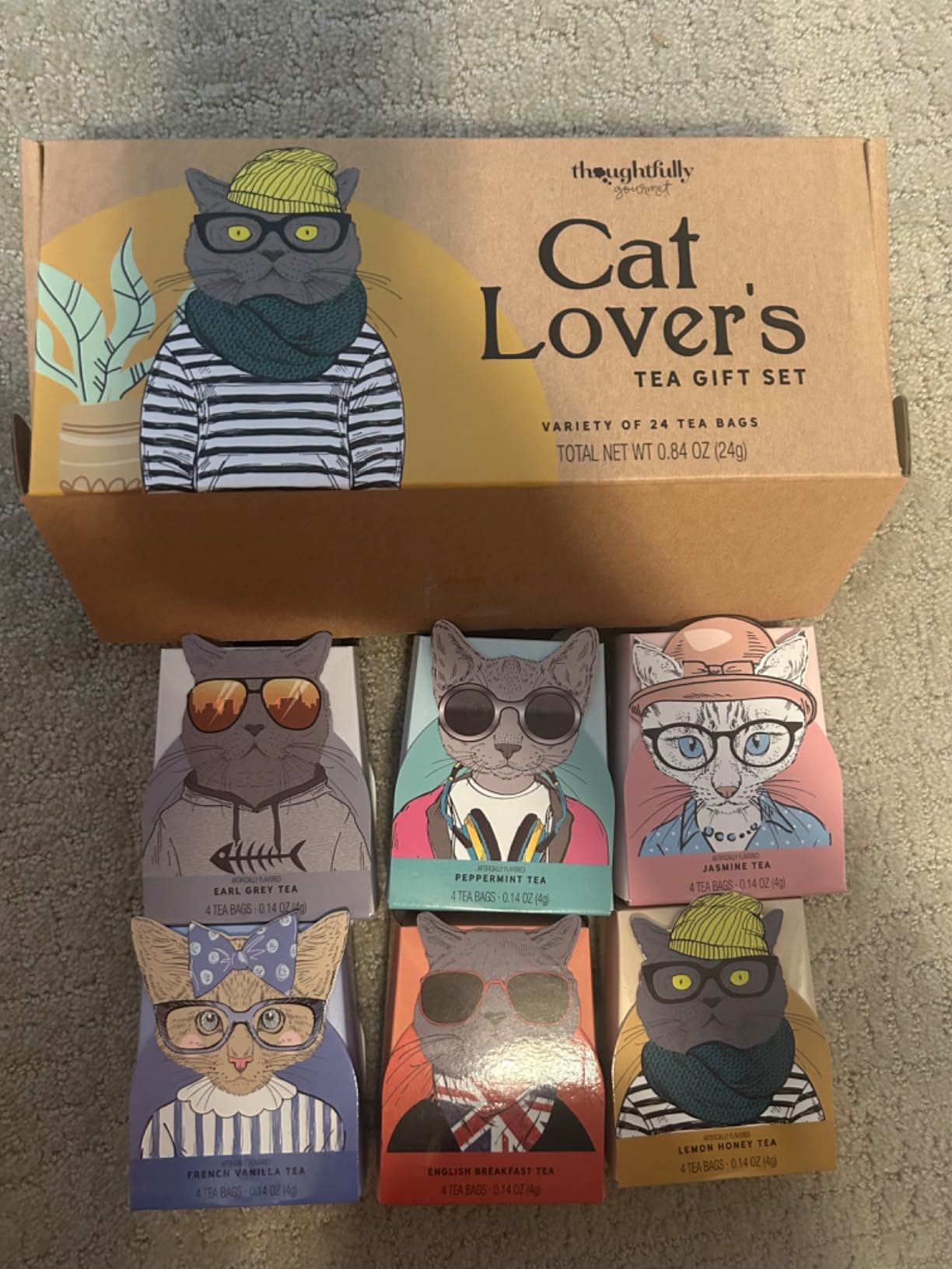 Thoughtfully Gourmet Cat Lover's Tea Gift Set: Includes 24 Teas in 6 Flavors with Stylish Cat Art and Fun Quotes for Cat Moms and Dads, Set of 24 customer photo 1