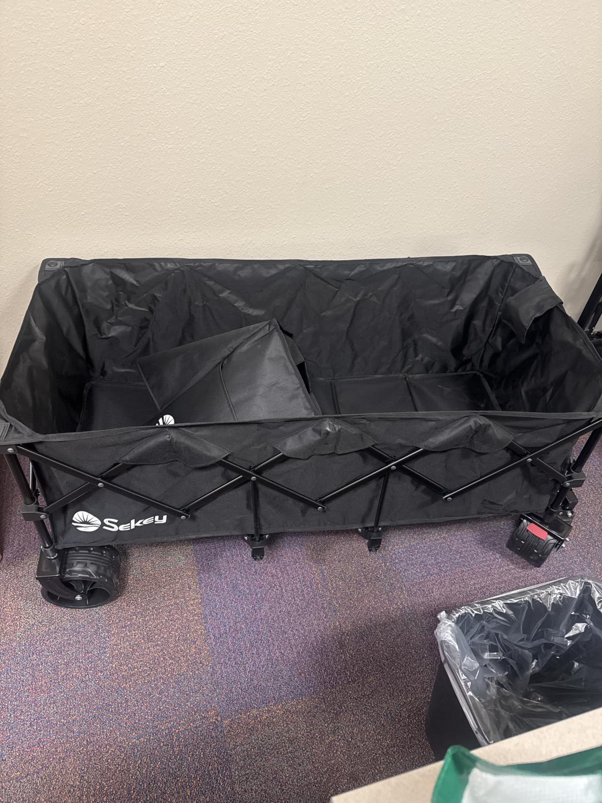 Sekey 48''L Collapsible Foldable Extended Wagon with 660lbs Weight Capacity, Heavy Duty 300L Folding Utility Garden Cart with Big All-Terrain Beach Wheels & Drink Holders, Black customer photo 1