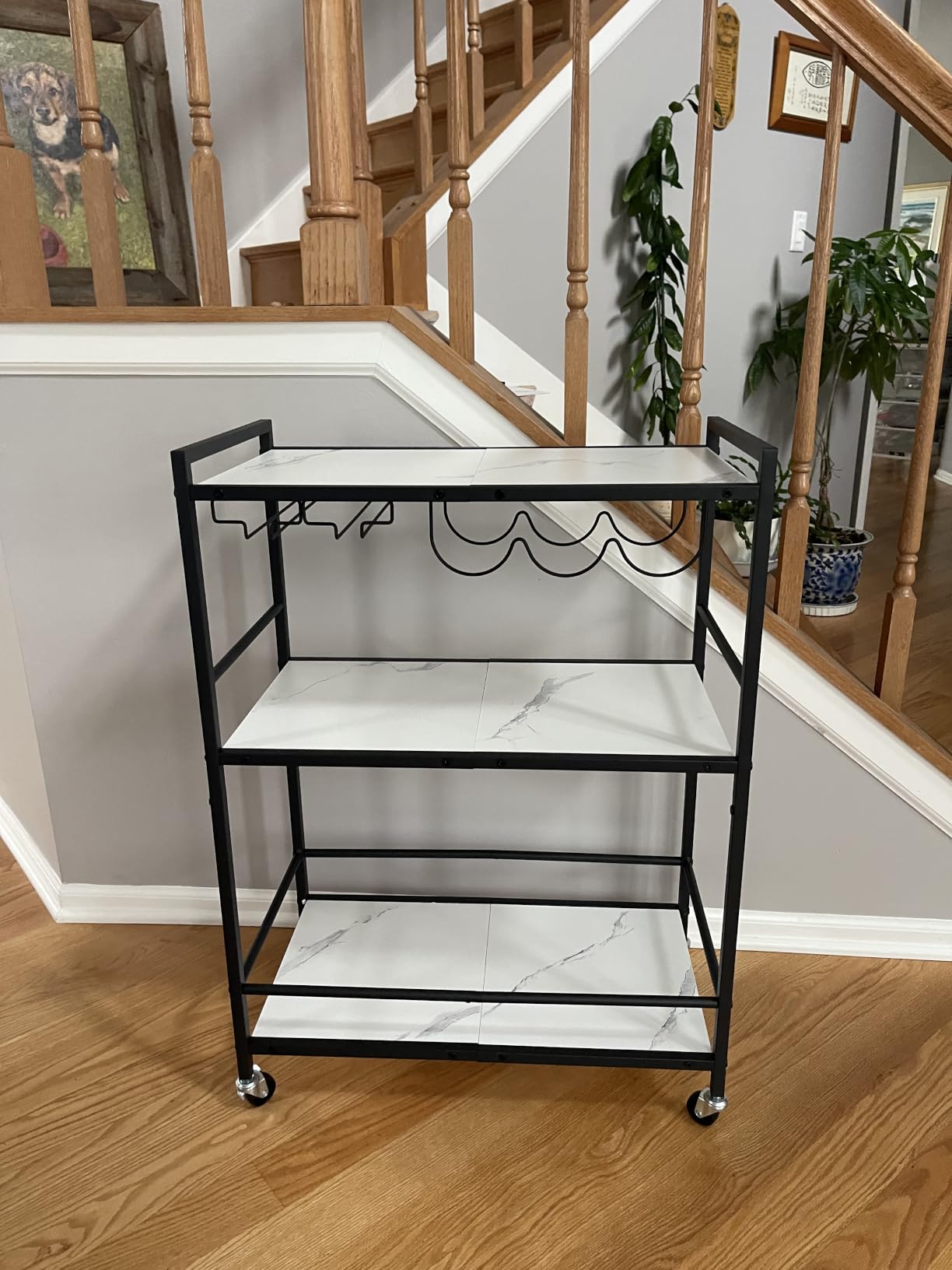TUTOTAK Bar Cart - Serving Cart for Home - Microwave Cart, Drink Cart, Mobile Kitchen Shelf with Wine Rack and Glass Holder, Rolling Beverage Cart BC01BG030 customer photo 1