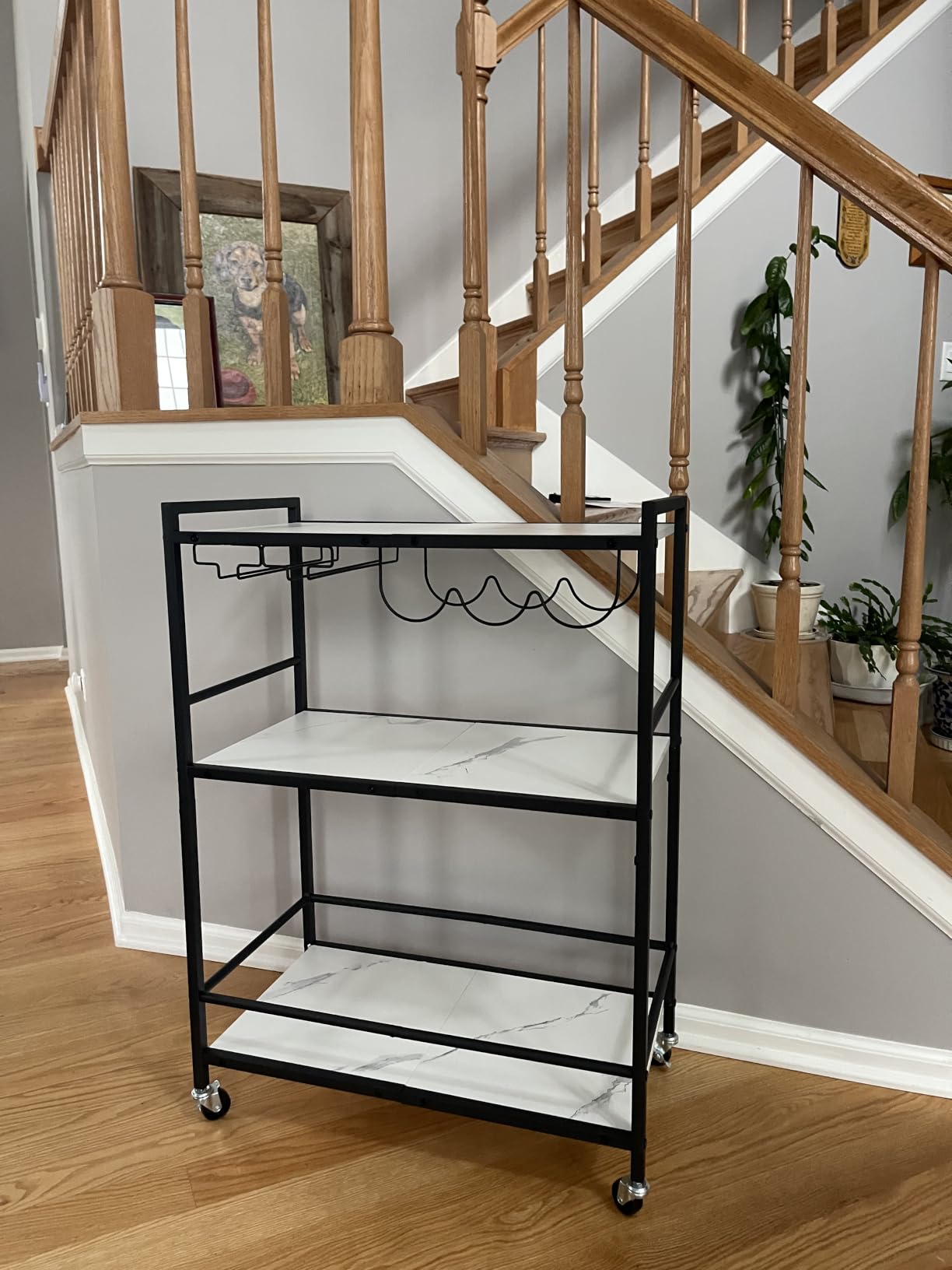 TUTOTAK Bar Cart - Serving Cart for Home - Microwave Cart, Drink Cart, Mobile Kitchen Shelf with Wine Rack and Glass Holder, Rolling Beverage Cart BC01BG030 customer photo 2