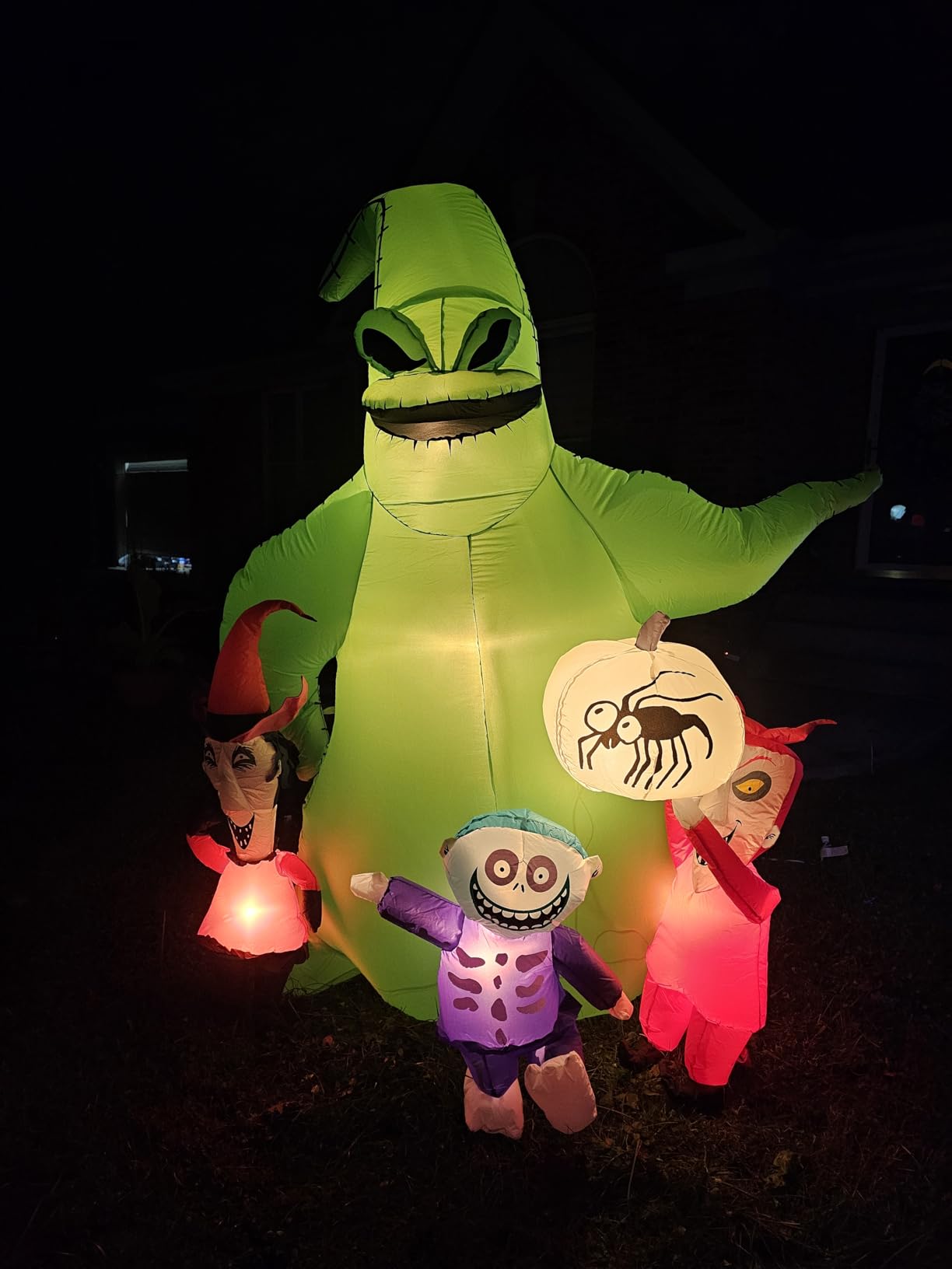 Gemmy Oogie Boogie Halloween Inflatable Scene, 7 Ft Tall Lighted Nightmare Before Christmas Yard Decoration with Lock, Shock and Barrel, Outdoor Decor with Stakes and Tethers customer photo 1