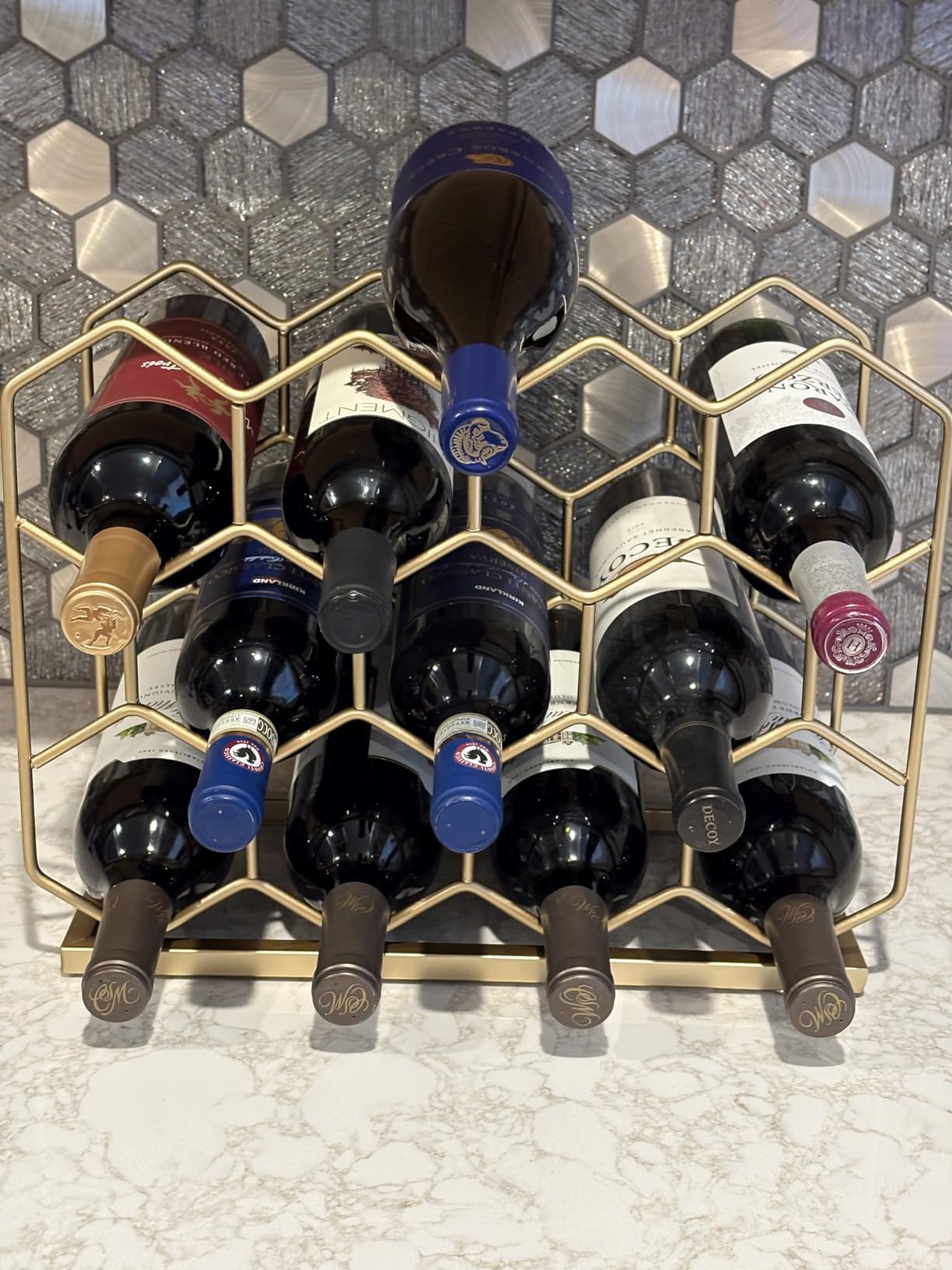 14 Bottle Countertop Wine Rack - Freestanding Modern Gold Metal Wine Rack - Tabletop Wine Holder Stand for Cabinet, Pantry, Wine Bottle Storage customer photo 2