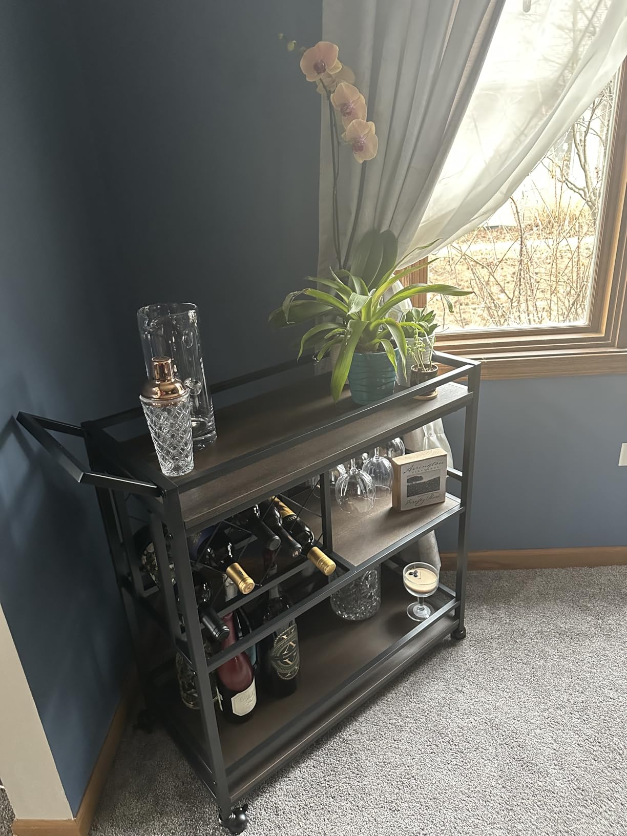 FATORRI Bar Cart Gold, Home Bar Serving Cart with Wine Rack and Glasses Holder, Wine Carts on Wheels with 3 Tier Mirrored Shelves for Liquor and Beverage, Gold customer photo 1