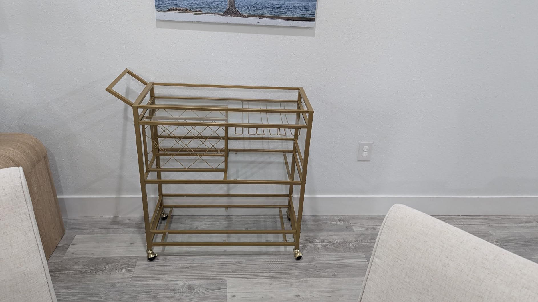 FATORRI Bar Cart Gold, Home Bar Serving Cart with Wine Rack and Glasses Holder, Wine Carts on Wheels with 3 Tier Mirrored Shelves for Liquor and Beverage, Gold customer photo 2