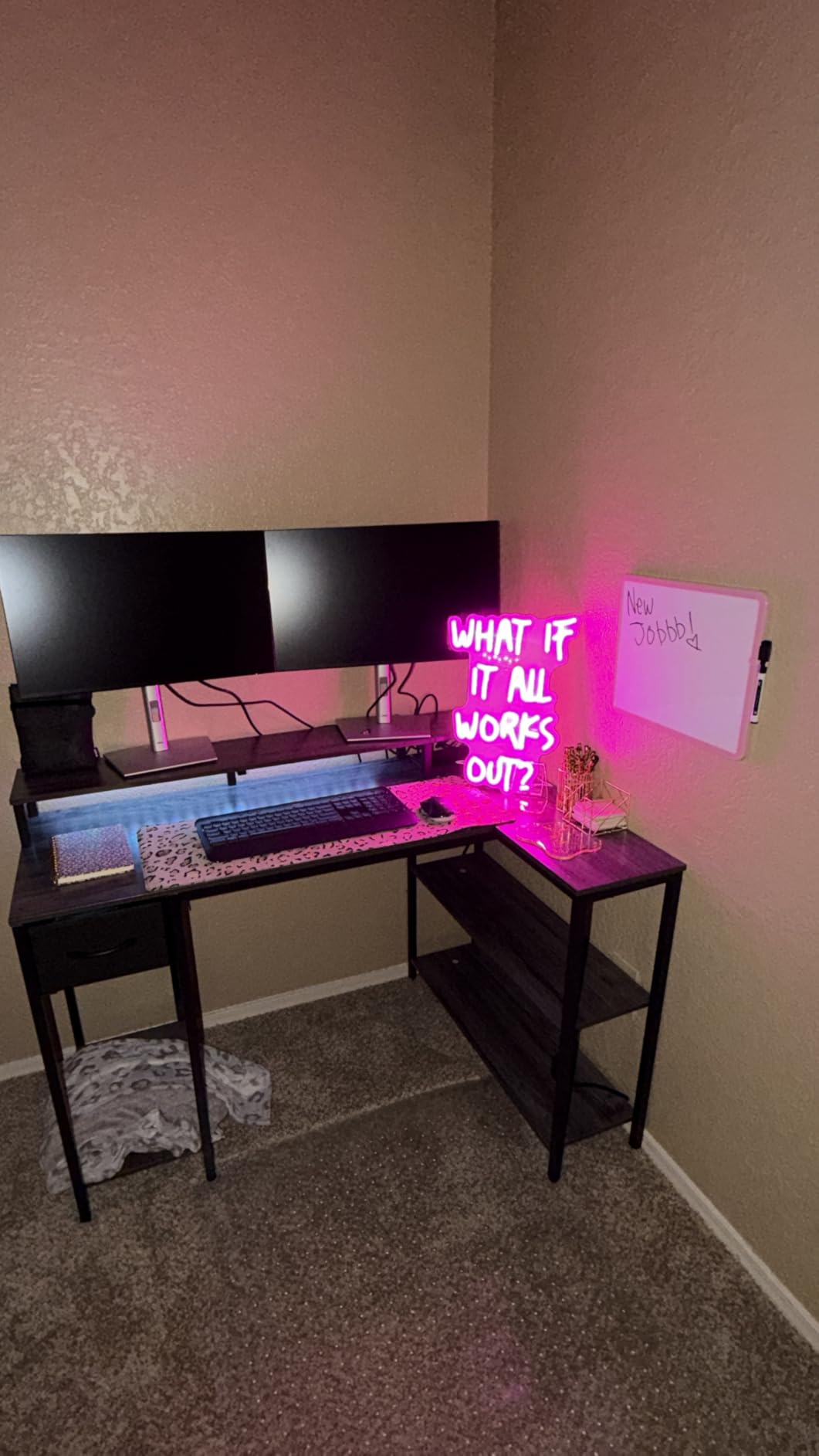 SUPERJARE 53 inch Reversible L Shaped Desk with LED Lights & Power Outlets, Computer Desk with Shelves & Monitor Stand, Gaming Desk with Drawer, Home Office Desk Corner Desk, Grey customer photo 1