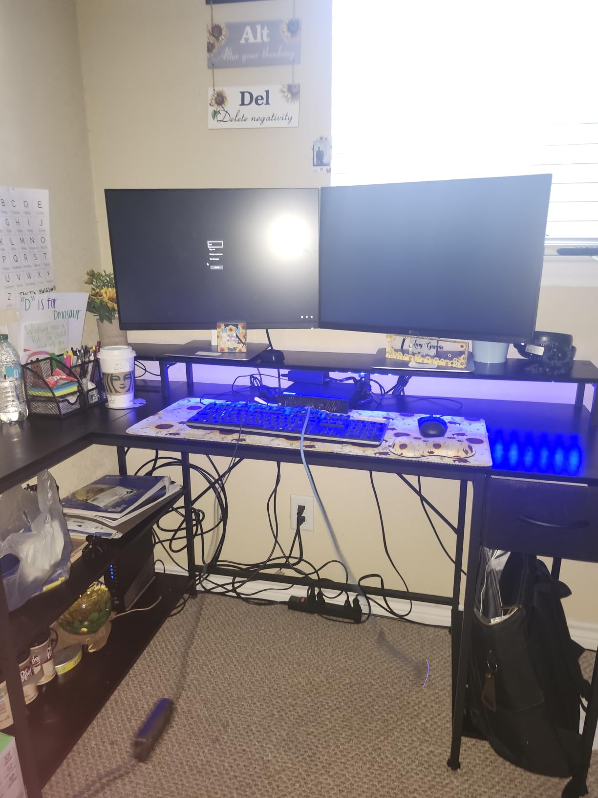 SUPERJARE 53 inch Reversible L Shaped Desk with LED Lights & Power Outlets, Computer Desk with Shelves & Monitor Stand, Gaming Desk with Drawer, Home Office Desk Corner Desk, Grey customer photo 2