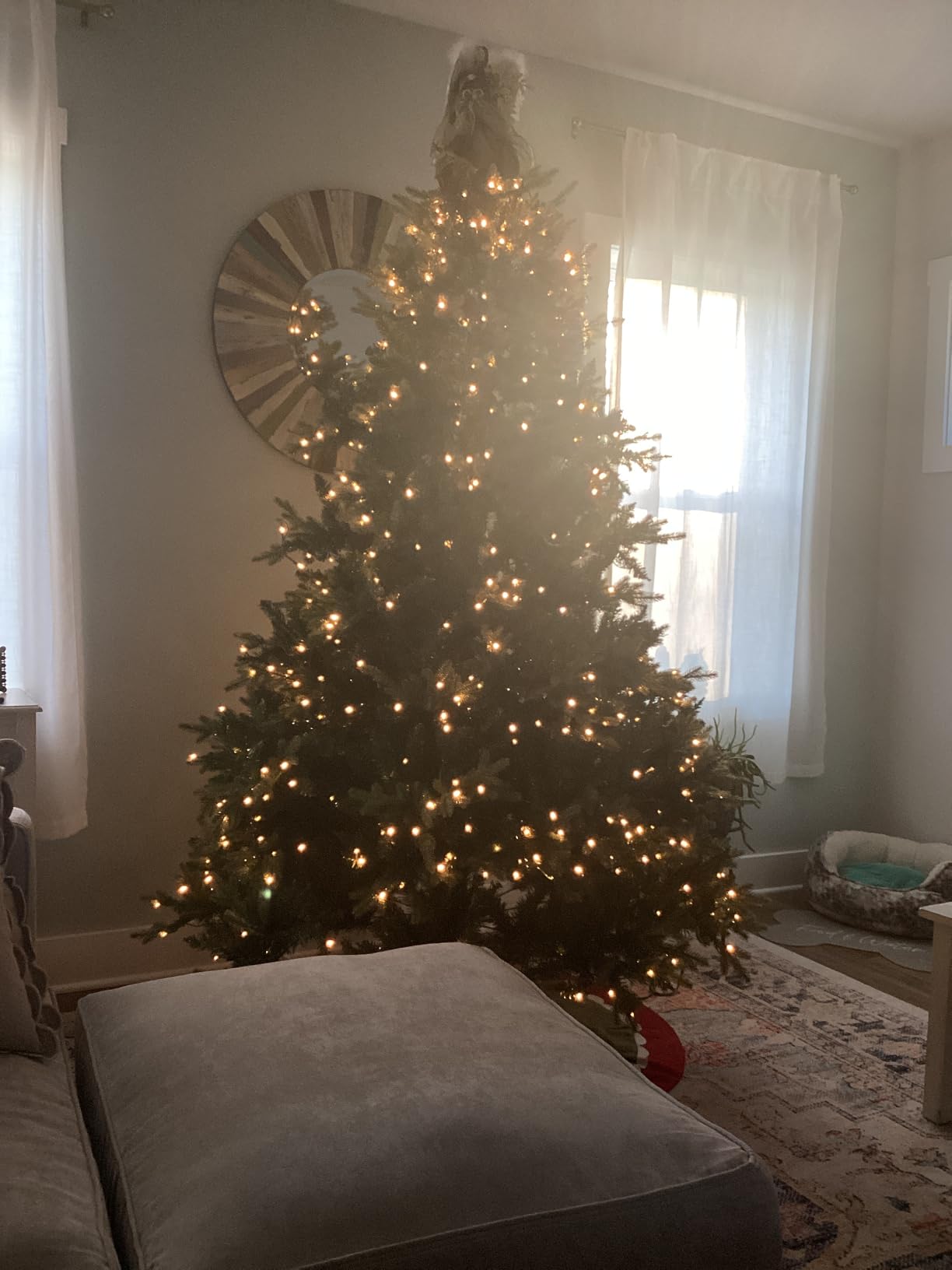 Naomi Home Cynthia 7.5ft Prelit Aritificial Christmas Tree with 3661 Branch Tips, 800 Warm Lights and Metal Stand, 60