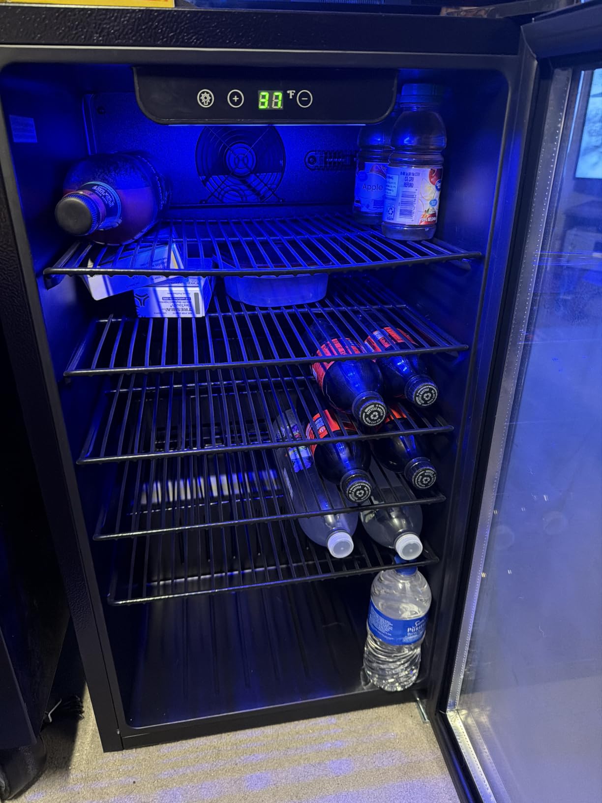 EUHOMY 48 Can Beverage Refrigerator cooler-Mini Fridge Glass Door for Beer Drinks Wines, Countertop Beverage Fridge with Adjustable Shelves Blue LED for Home/Office/Dorm/Bar, 1.3 cu.ft customer photo 2