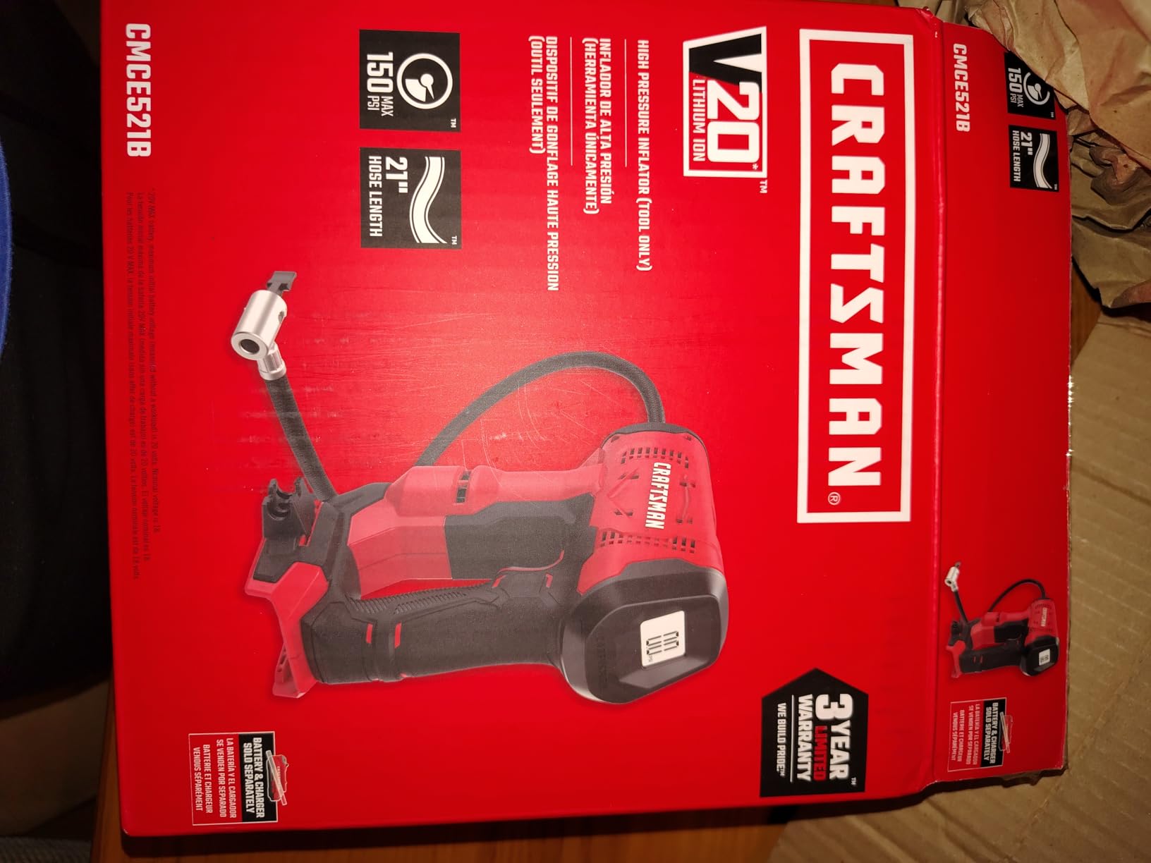 CRAFTSMAN V20 Air Compressor Portable, Cordless Tire Inflator, Up To 150 PSI Tire Pump, with Digital Pressure Gauge, Tool Only (CMCE521B) customer photo 2