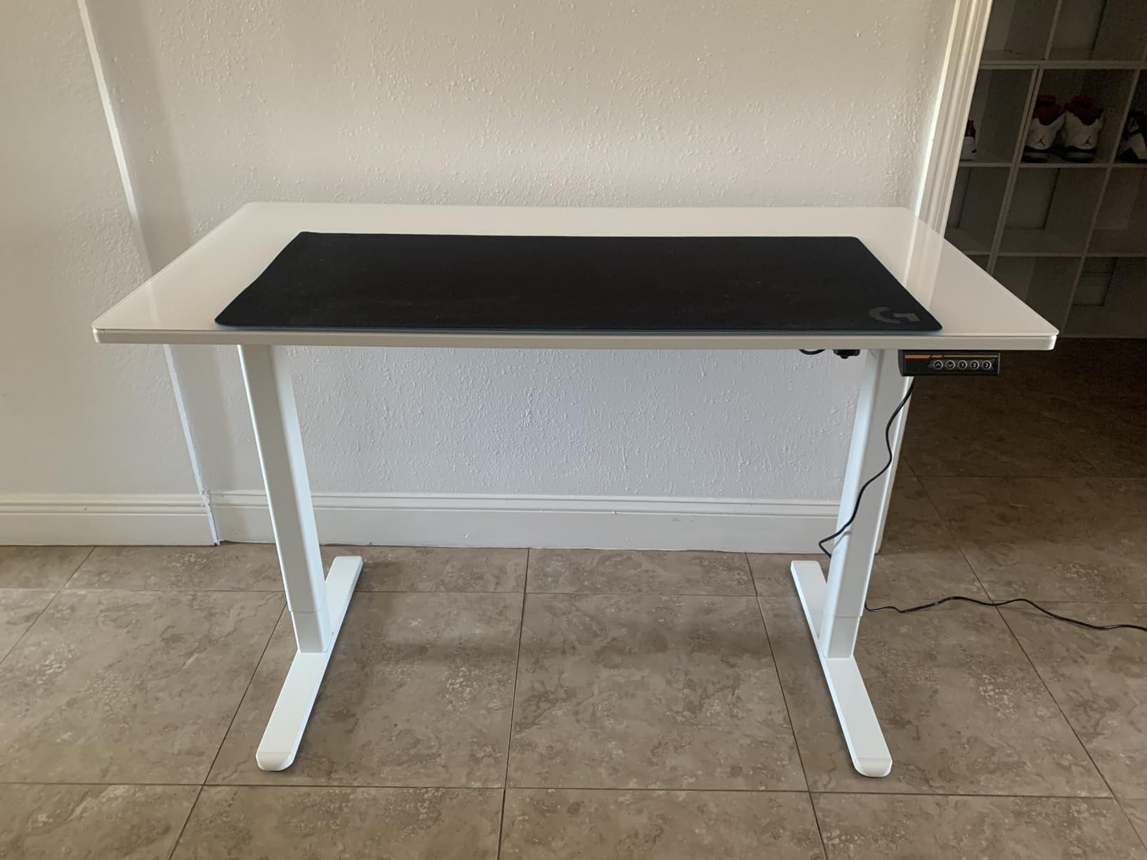 Claiks Glass Standing Desk, 48x24 Inch Electric Standing Desk Adjustable Height Quick Install Home Office Computer Desk, Black customer photo 1