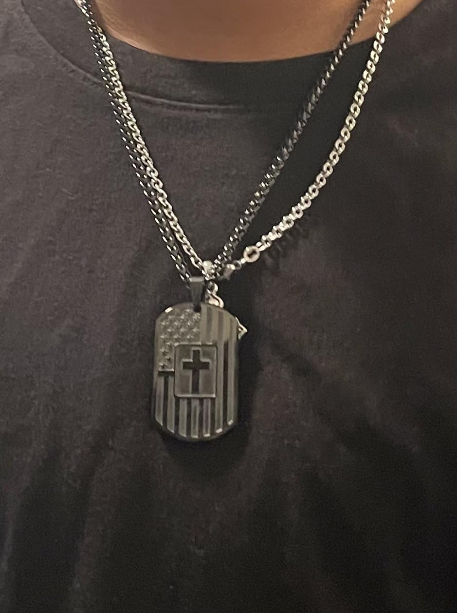 Zocomi To My Son Dad Brother Husband Grandson Grandpa Boyfriend Man Dog Tag Cross Necklace Christian American Flag Birthday Graduation Gifts Jewelry for Men Boys customer photo 1