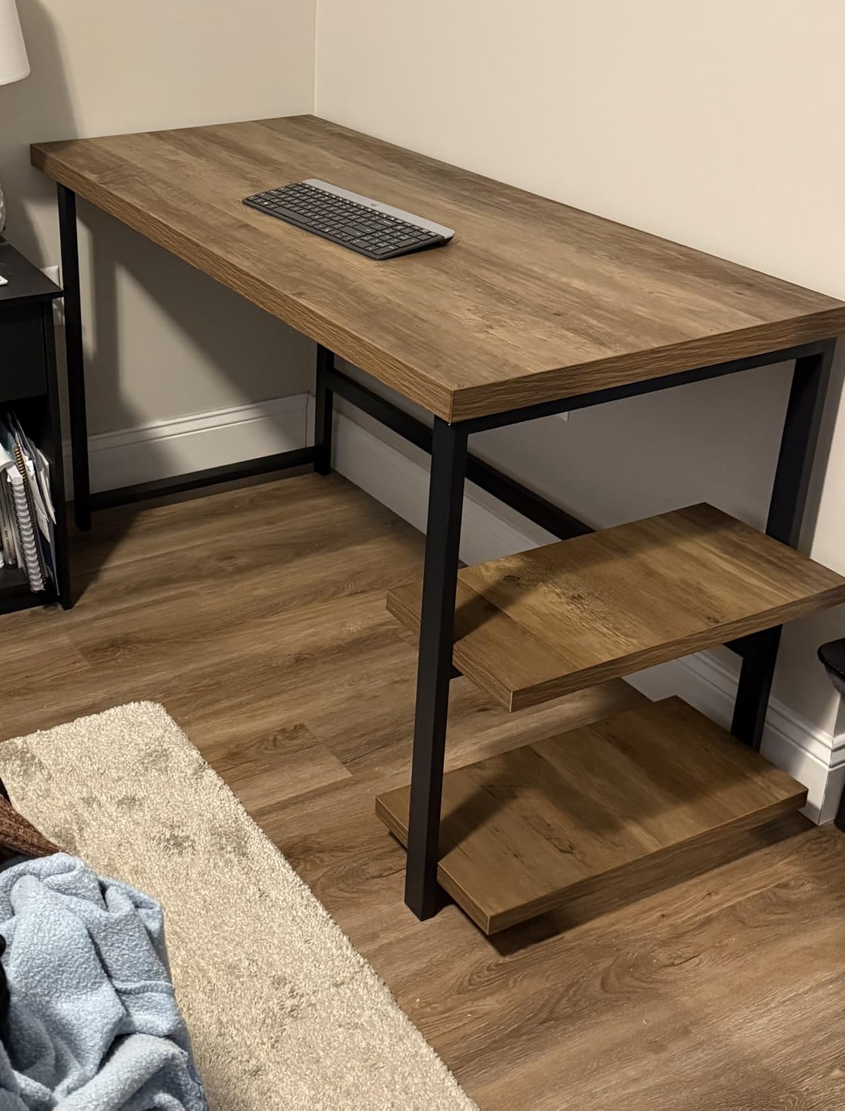 FOLUBAN Modern Computer Desk, Wood Home Office Desk, Study Writing Gaming Table Workstation with Storage Shelves for Living Room Bedroom, Rustic Walnut, 53 Inch customer photo 2
