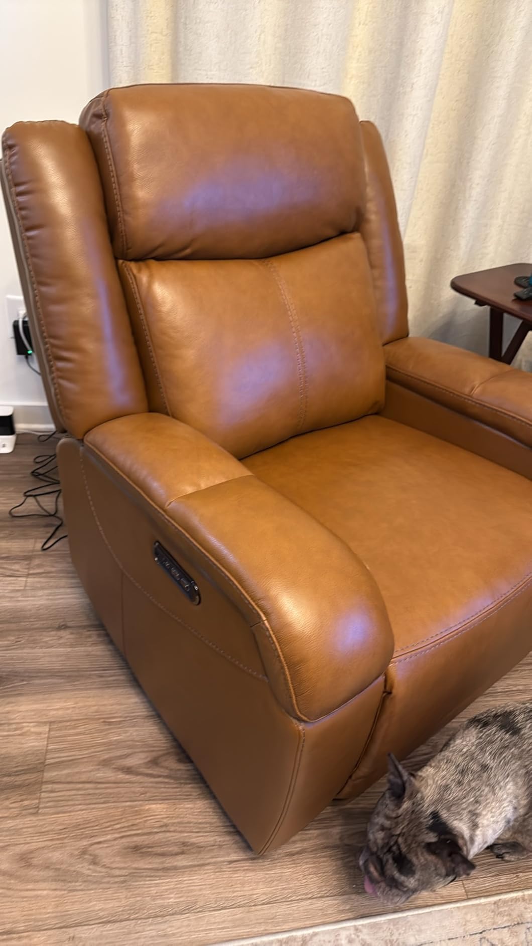 Watson & Whitely Genuine Leather Power Recliner Chairs for Adults, Wall Hugger RV Recliner with Power Headrest & Charging Ports, Electric Recliner Sofa Chair for Living Room, Navy customer photo 2
