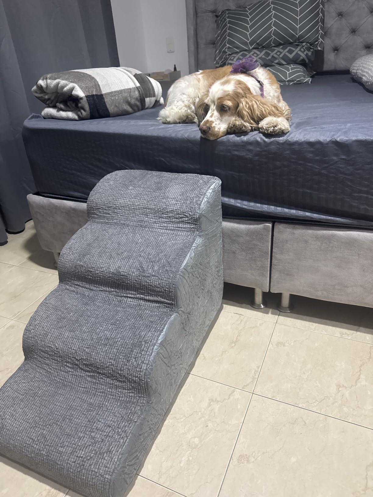 Dog Stairs for Small Dogs, 4-Step Dog Ramp for Bed 19.7