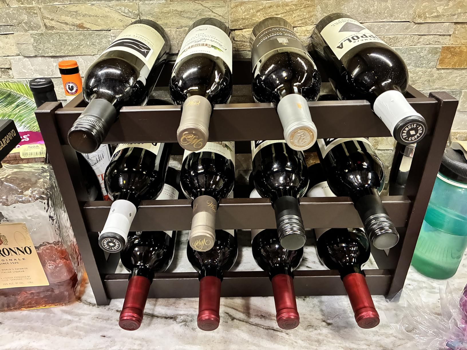 VASMIA Wine Rack Freestanding Floor, 6 Tier Bamboo Wine Storage Shelves with Table Top, 24-Bottle Wine Rack Shelf for Kitchen Bar Dining Room Living Room, Rustic Brown and Black customer photo 1