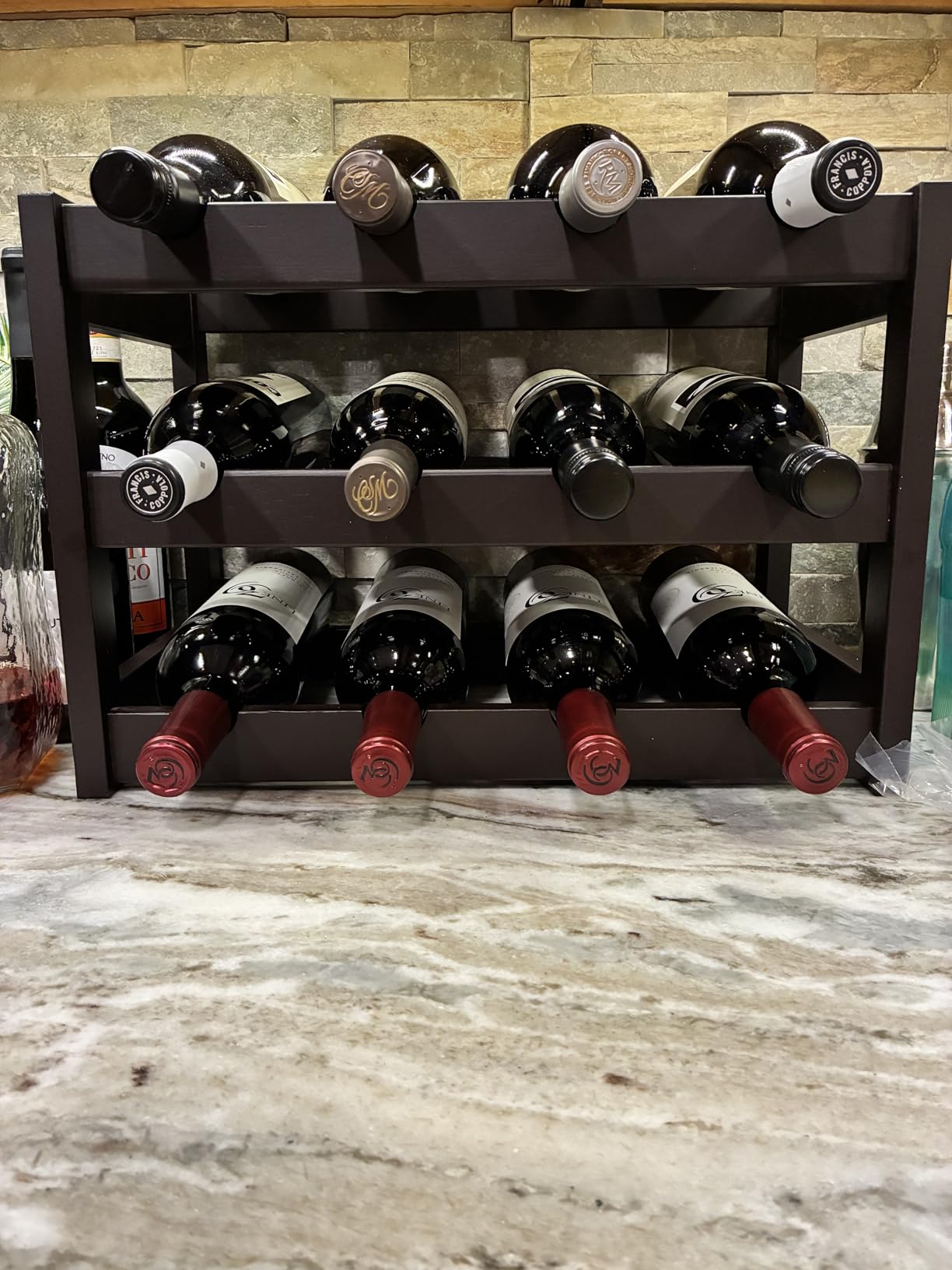 VASMIA Wine Rack Freestanding Floor, 6 Tier Bamboo Wine Storage Shelves with Table Top, 24-Bottle Wine Rack Shelf for Kitchen Bar Dining Room Living Room, Rustic Brown and Black customer photo 2