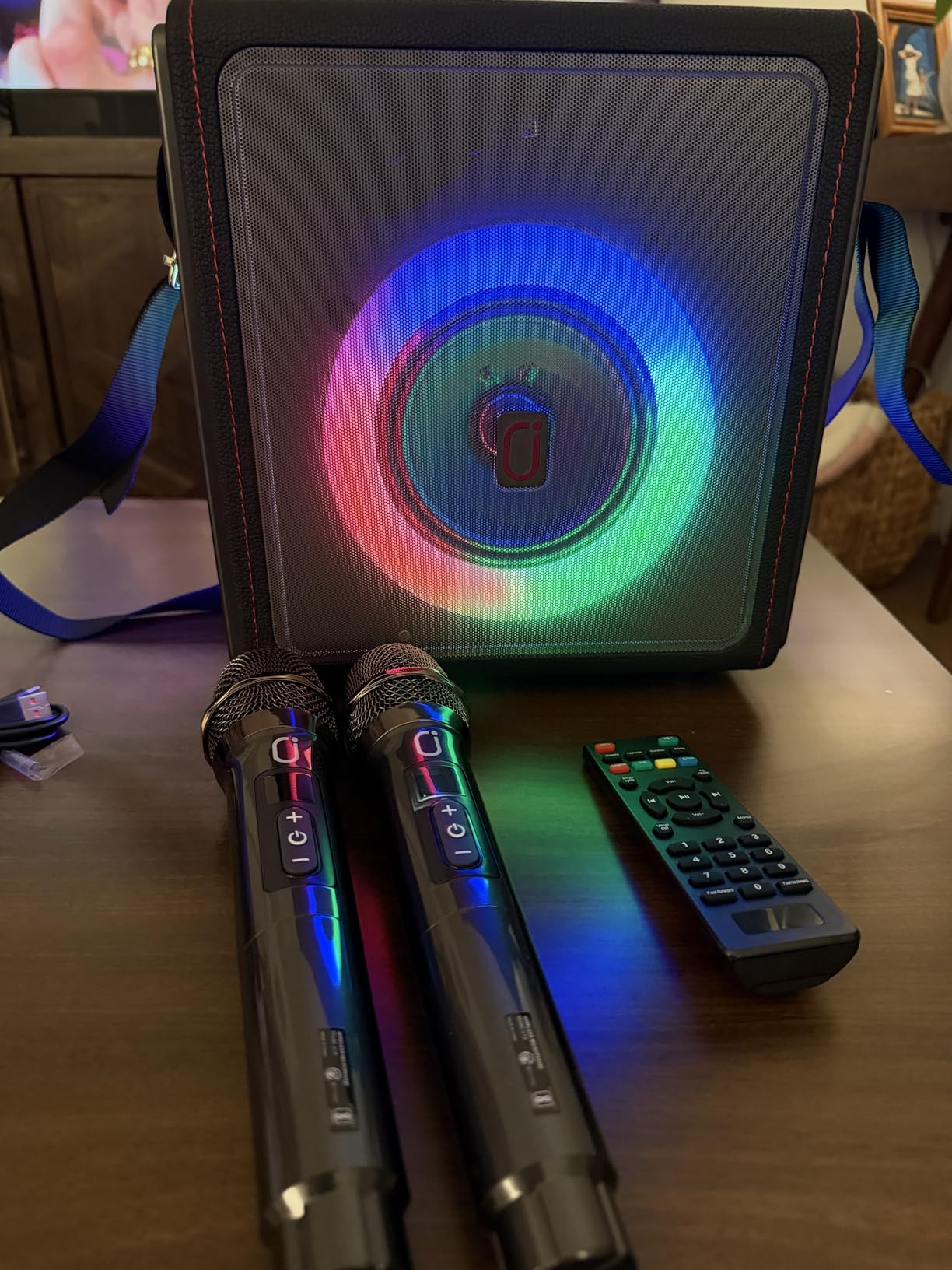 Karaoke Machine, Portable Bluetooth 5.3 Speaker with 2 Wireless Microphones for Adults, 200W Retro Leather PA System with Pitch Correction, Supports TV/TWS/TF Card/USB/AUX/Live (2MICS) customer photo 2