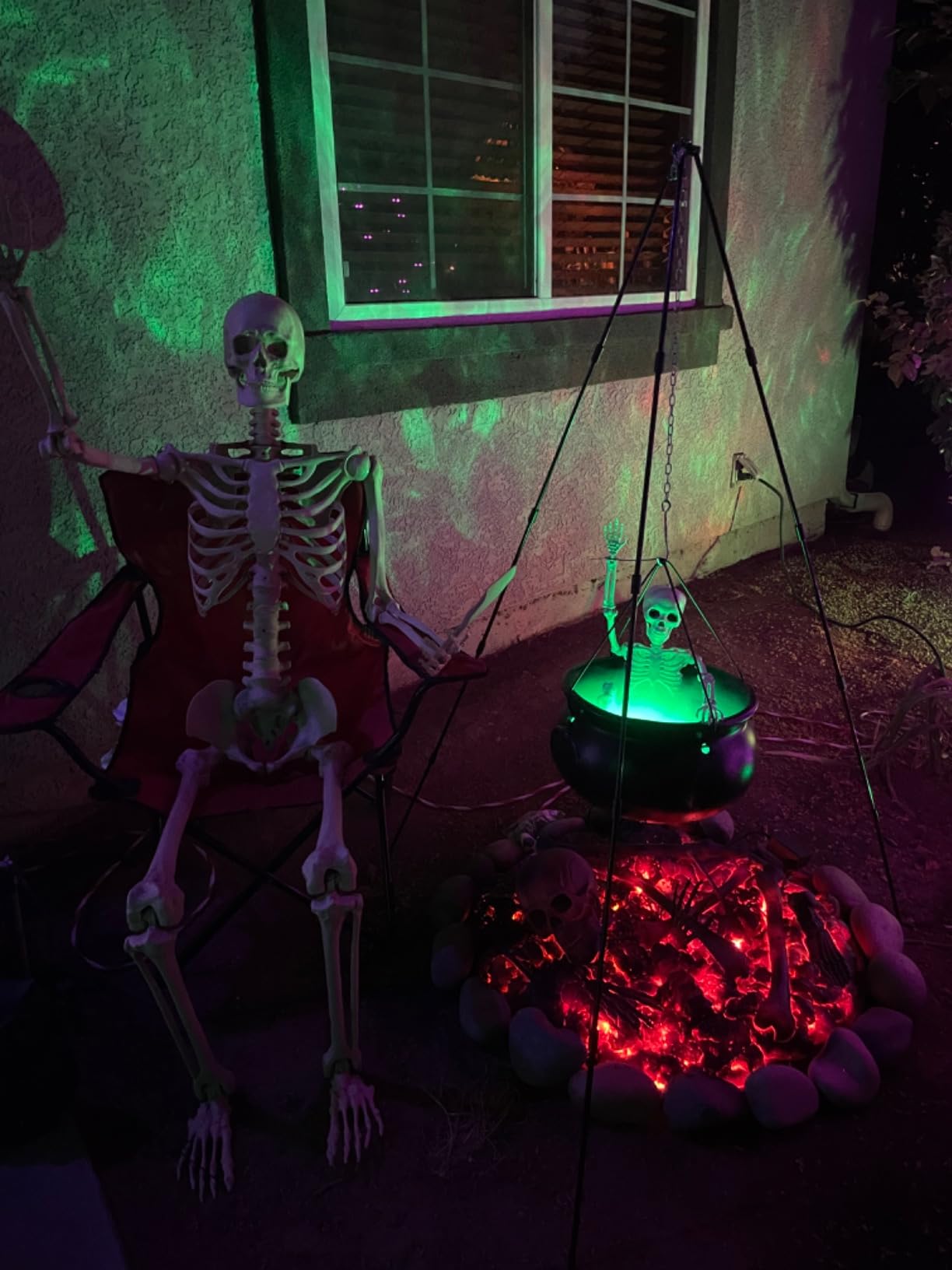 MEADIN Halloween Decorations Outdoor - Large Witches Cauldron on Tripod with Cauldron Diffuser and Big Skeleton - Black Plastic Cauldron Halloween Decor for Outside Yard Lawn Home Porch Door customer photo 2
