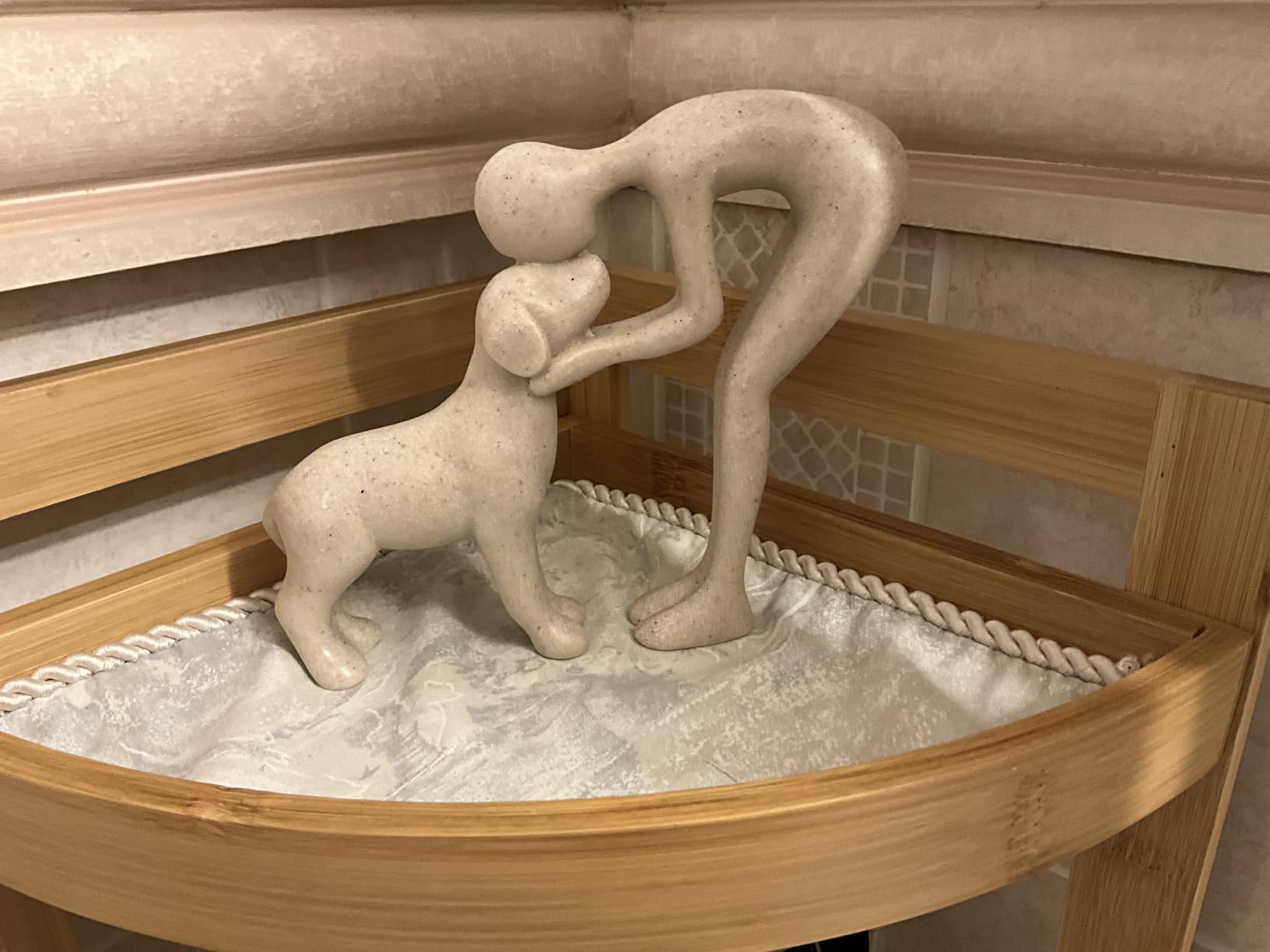 Abstract Person and Dog Head-to-Head Figurine Sandstone | Abstract Sculpture Celebrating the Bond Between Person and Pet. Intimate Head-to-Head Touching Memory Keepsake for Dog Lovers customer photo 2