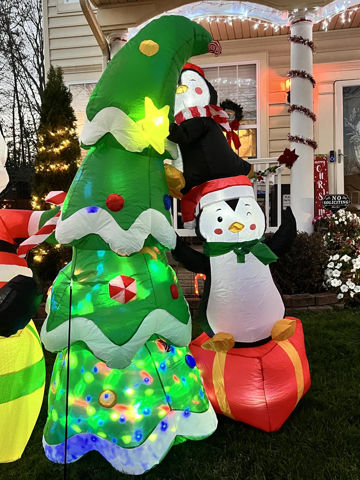Christmas Inflatables Outdoor Decorations, with Rotating Colored Light+LED Lights, Large Blow Up Yard Decor, Christmas Party Outdoor, Yard, Garden, Lawn Winter (7 FT Penguins Climbing Tree) customer photo 1